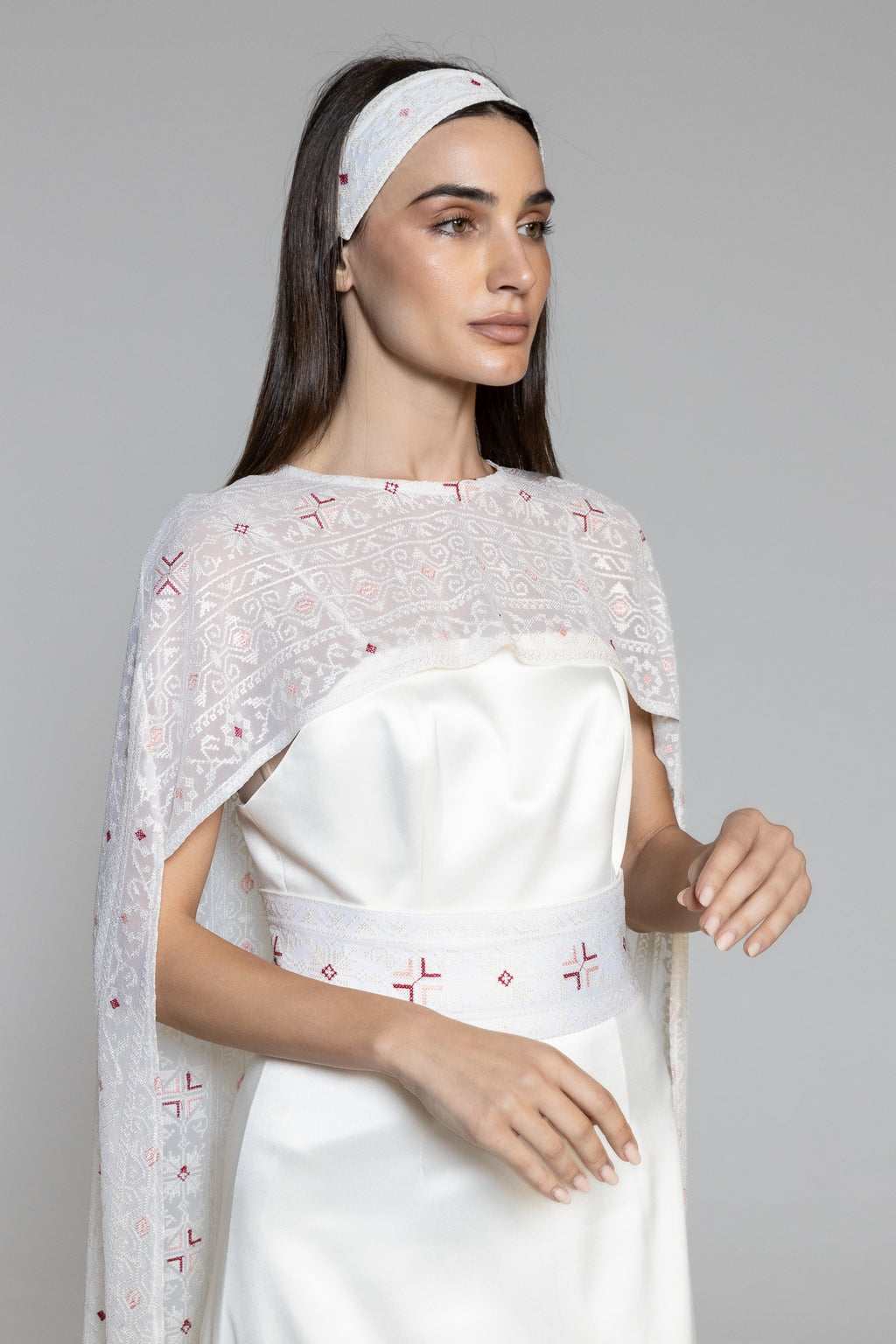 Dress with Embroidered Sheer Cape