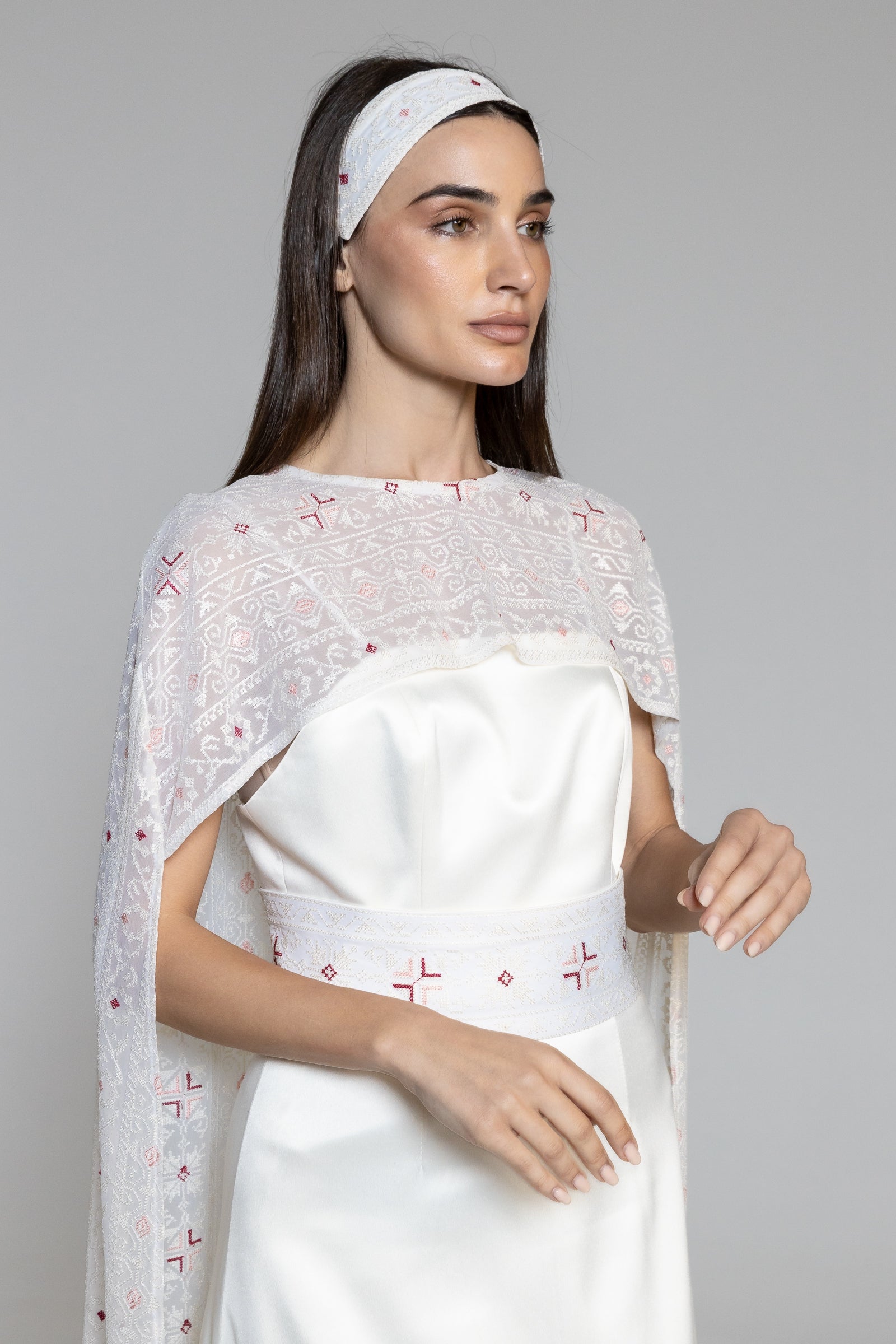 Dress with Embroidered Sheer Cape