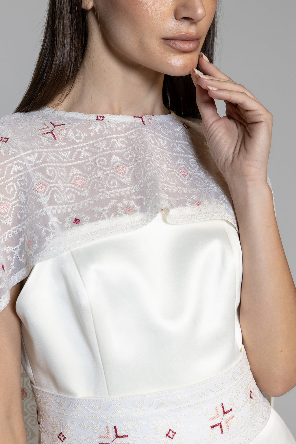 Dress with Embroidered Sheer Cape