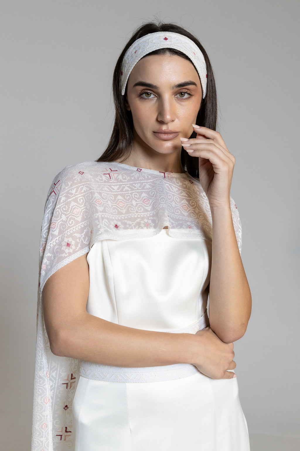Dress with Embroidered Sheer Cape