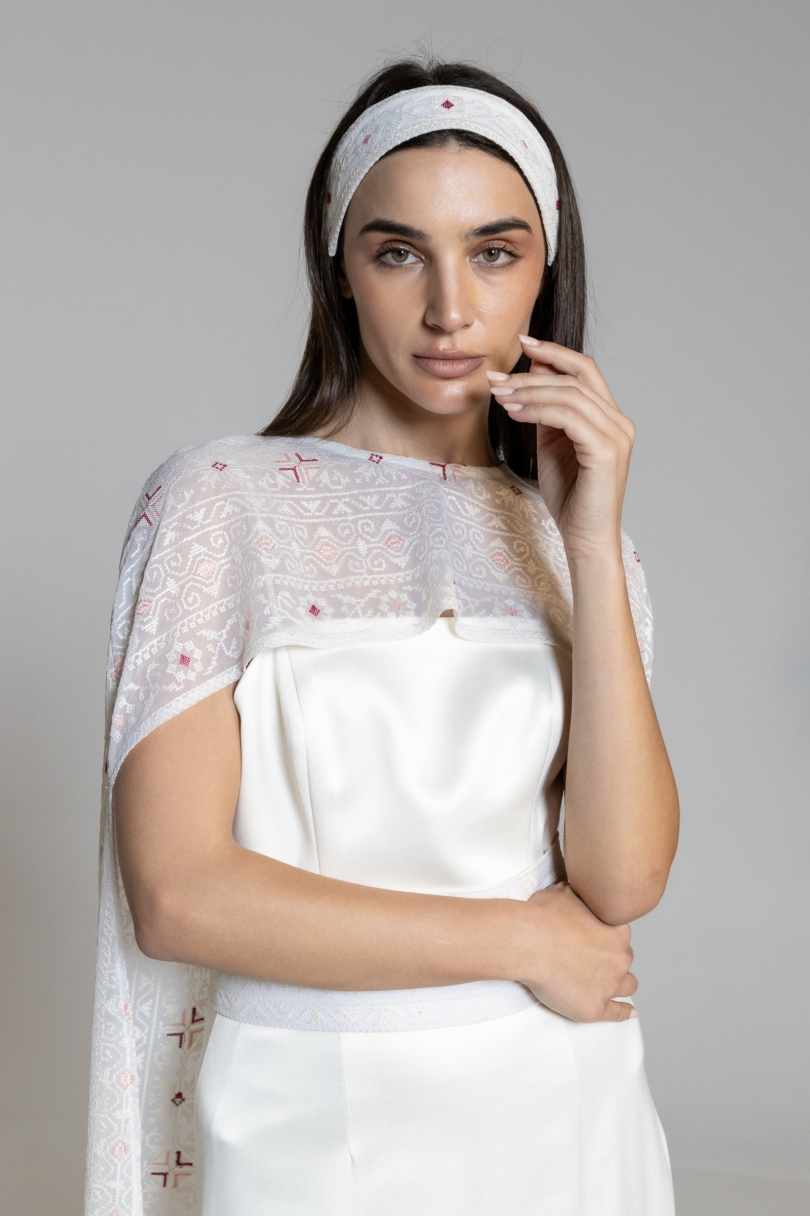 Dress with Embroidered Sheer Cape