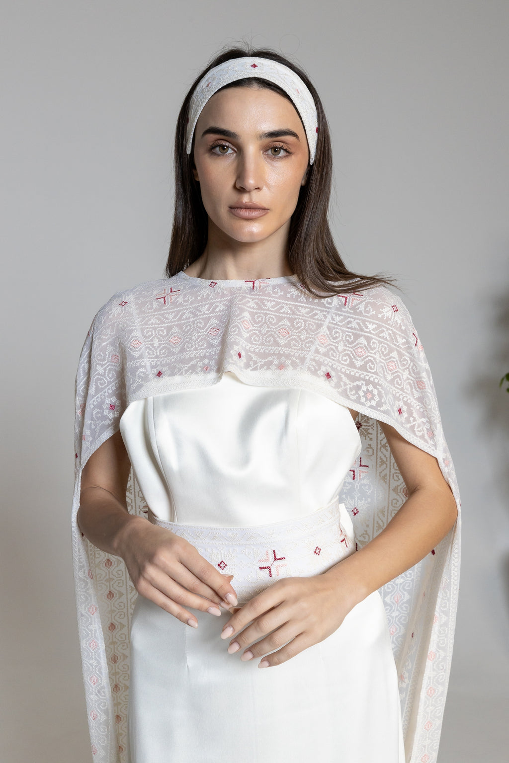 Dress with Embroidered Sheer Cape