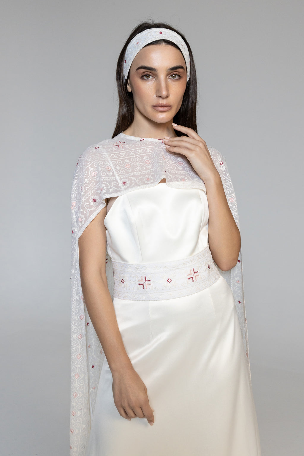 Dress with Embroidered Sheer Cape