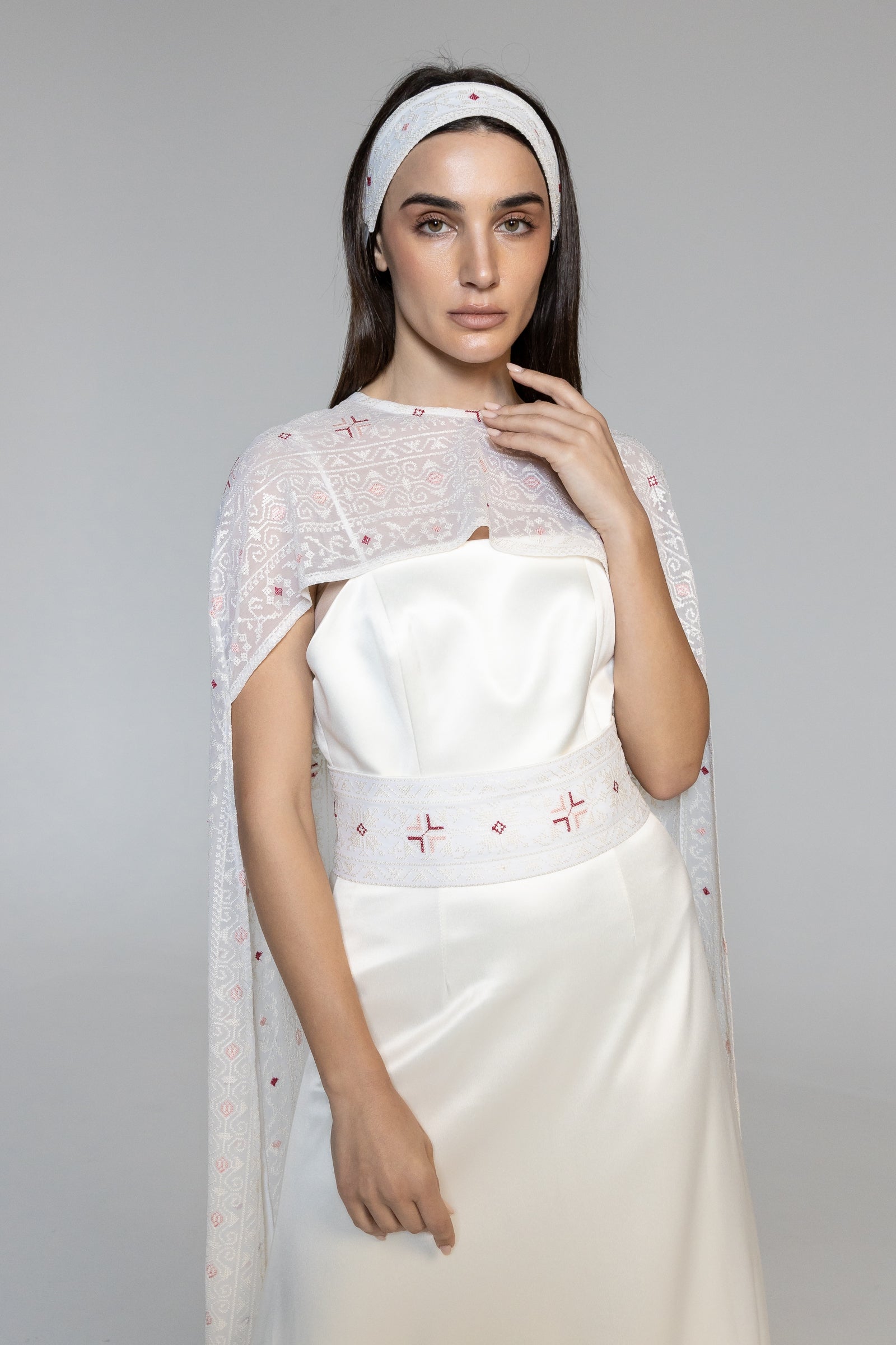 Dress with Embroidered Sheer Cape