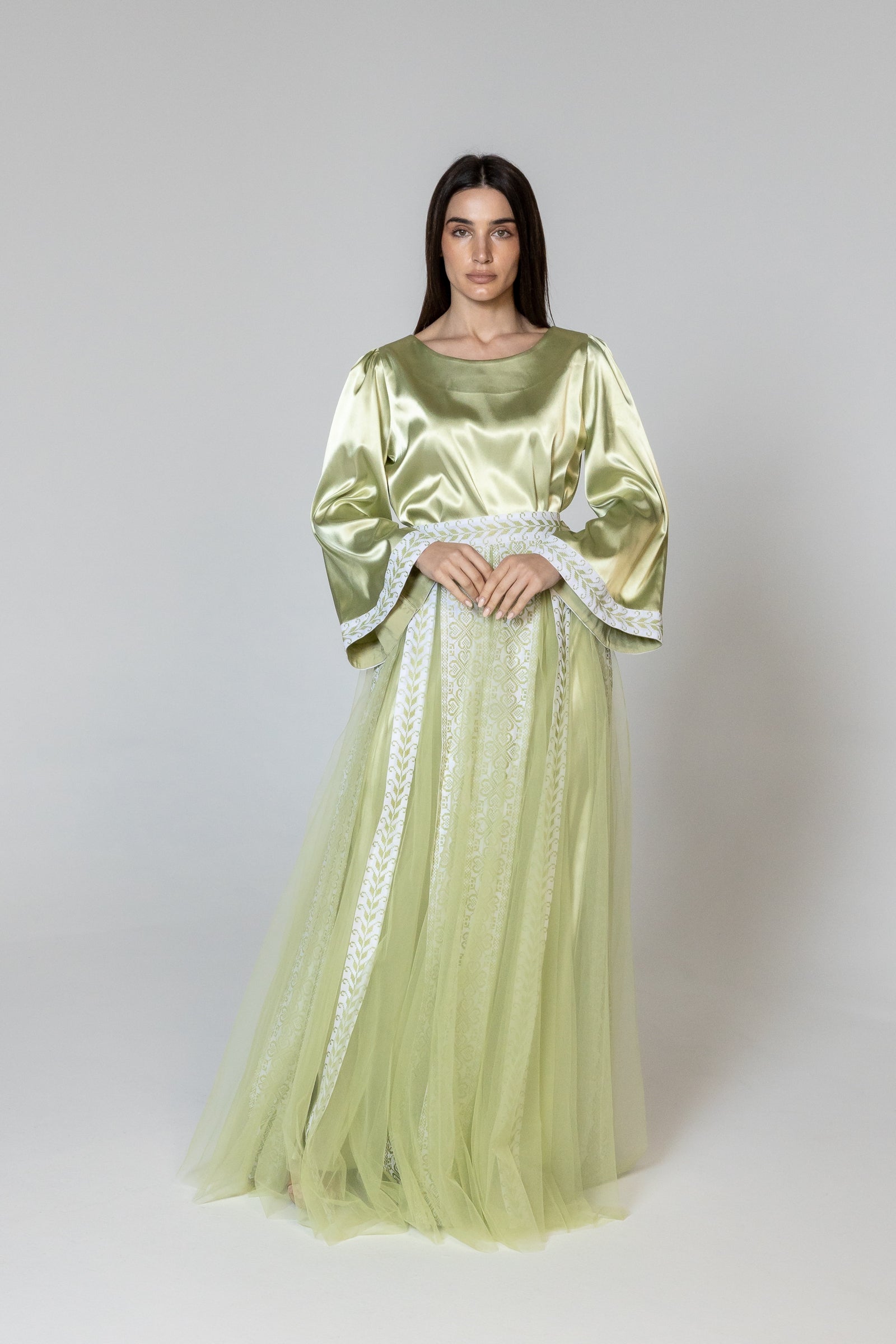 Lime Green Dress with Detachable Sheer Skirt