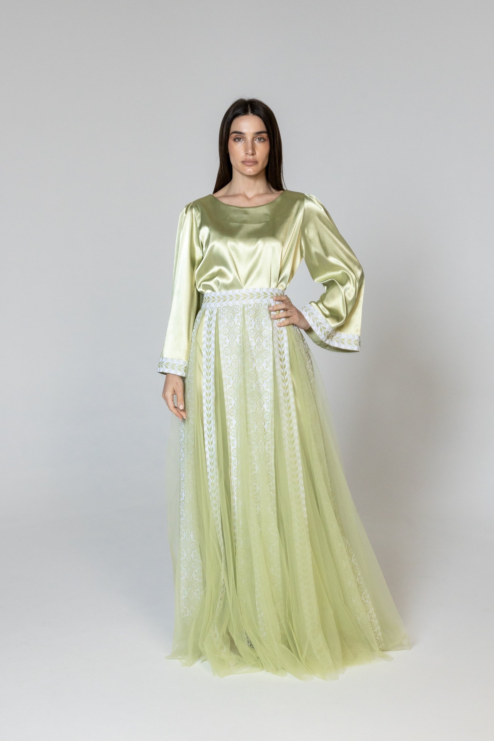 Lime Green Dress with Detachable Sheer Skirt
