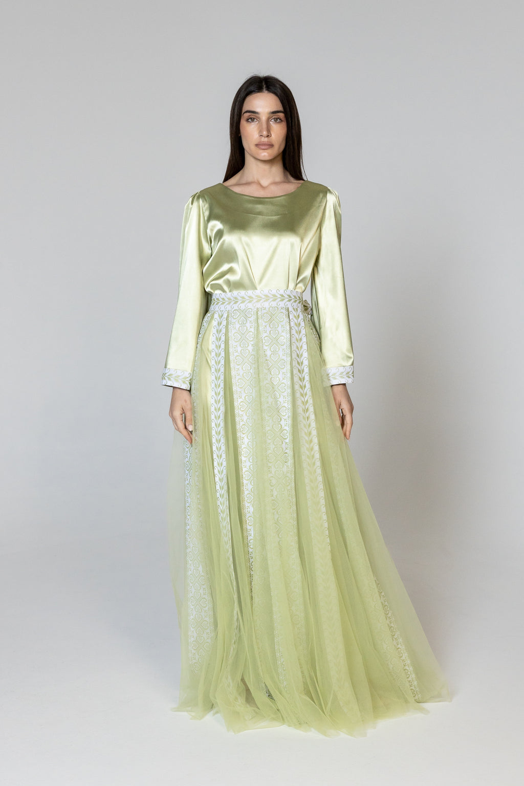 Lime Green Dress with Detachable Sheer Skirt