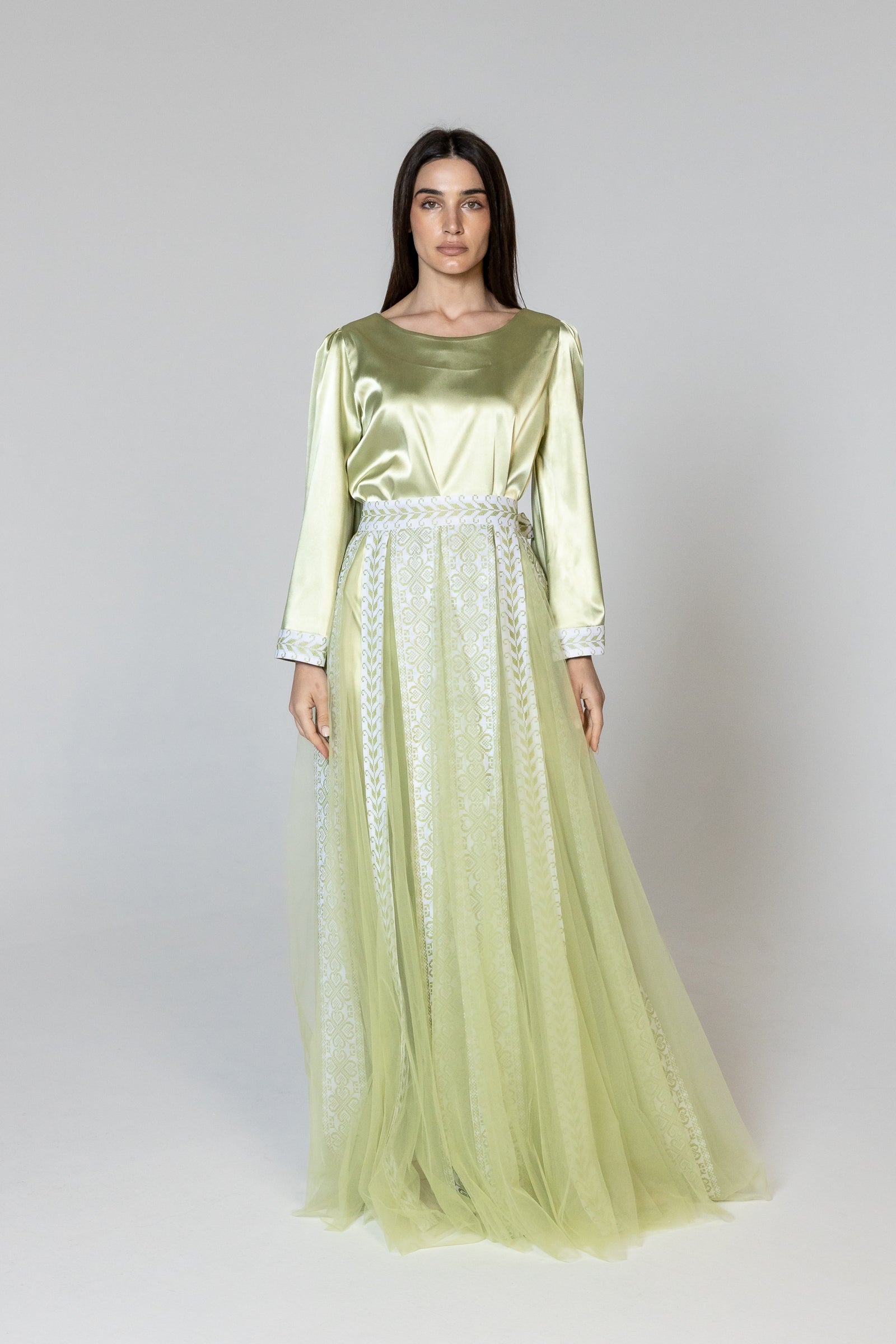 Lime Green Dress with Detachable Sheer Skirt