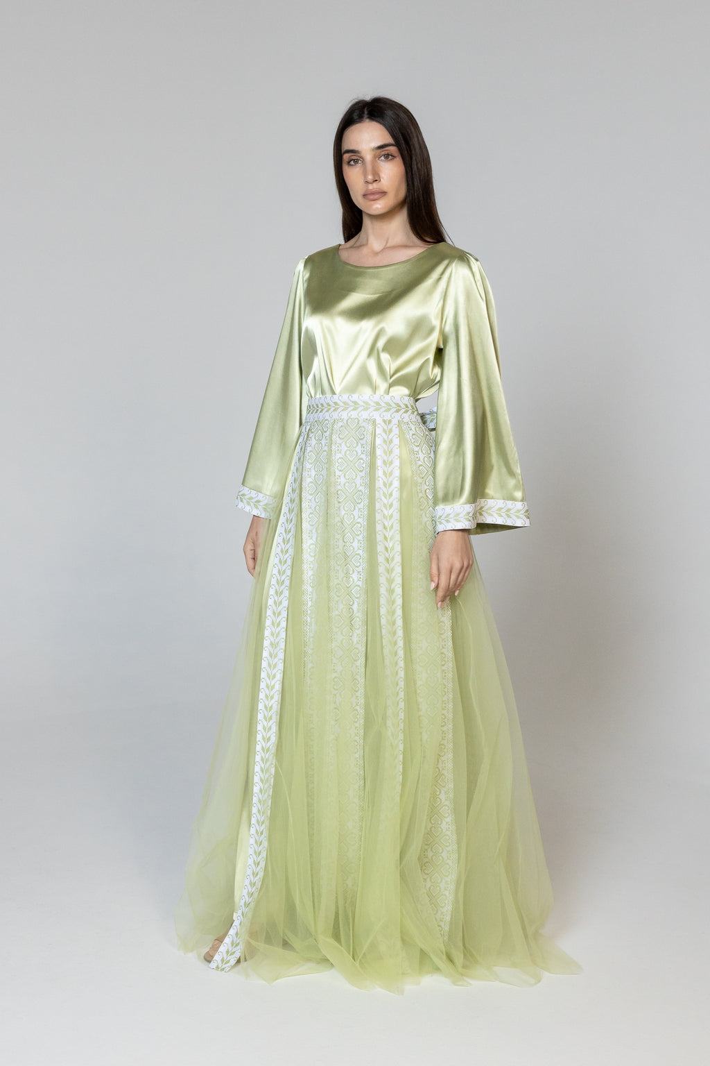 Lime Green Dress with Detachable Sheer Skirt