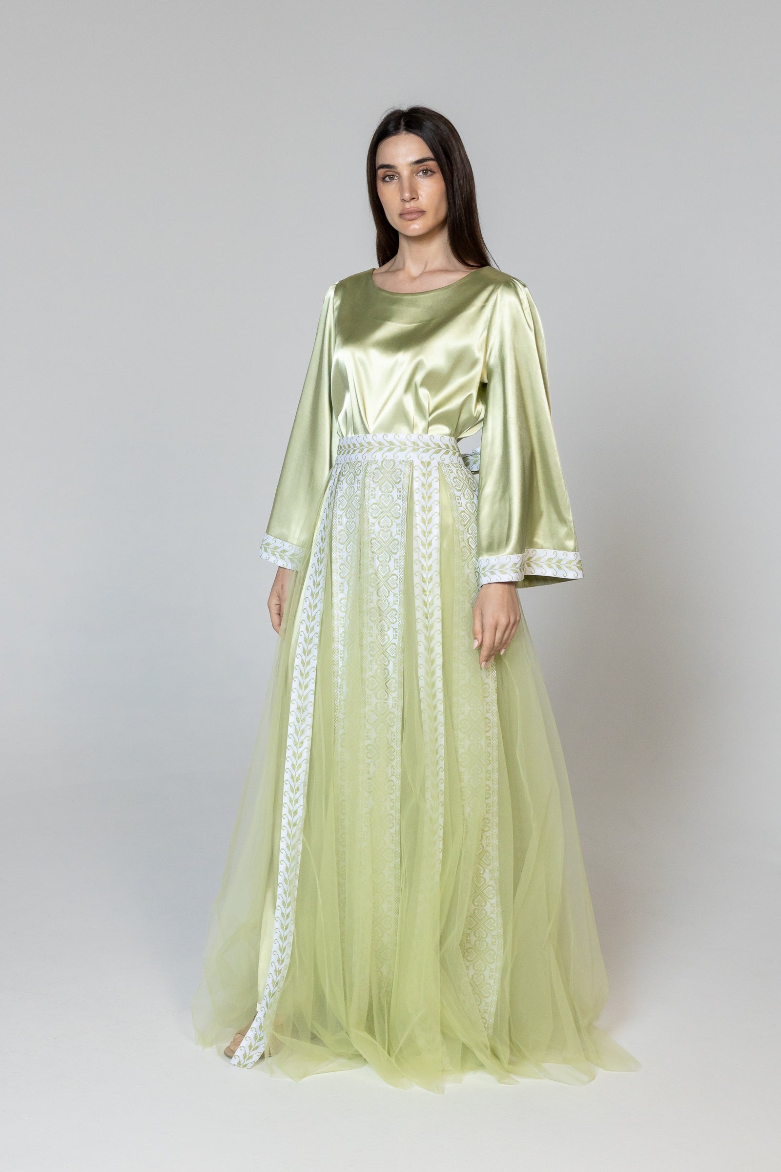 Lime Green Dress with Detachable Sheer Skirt