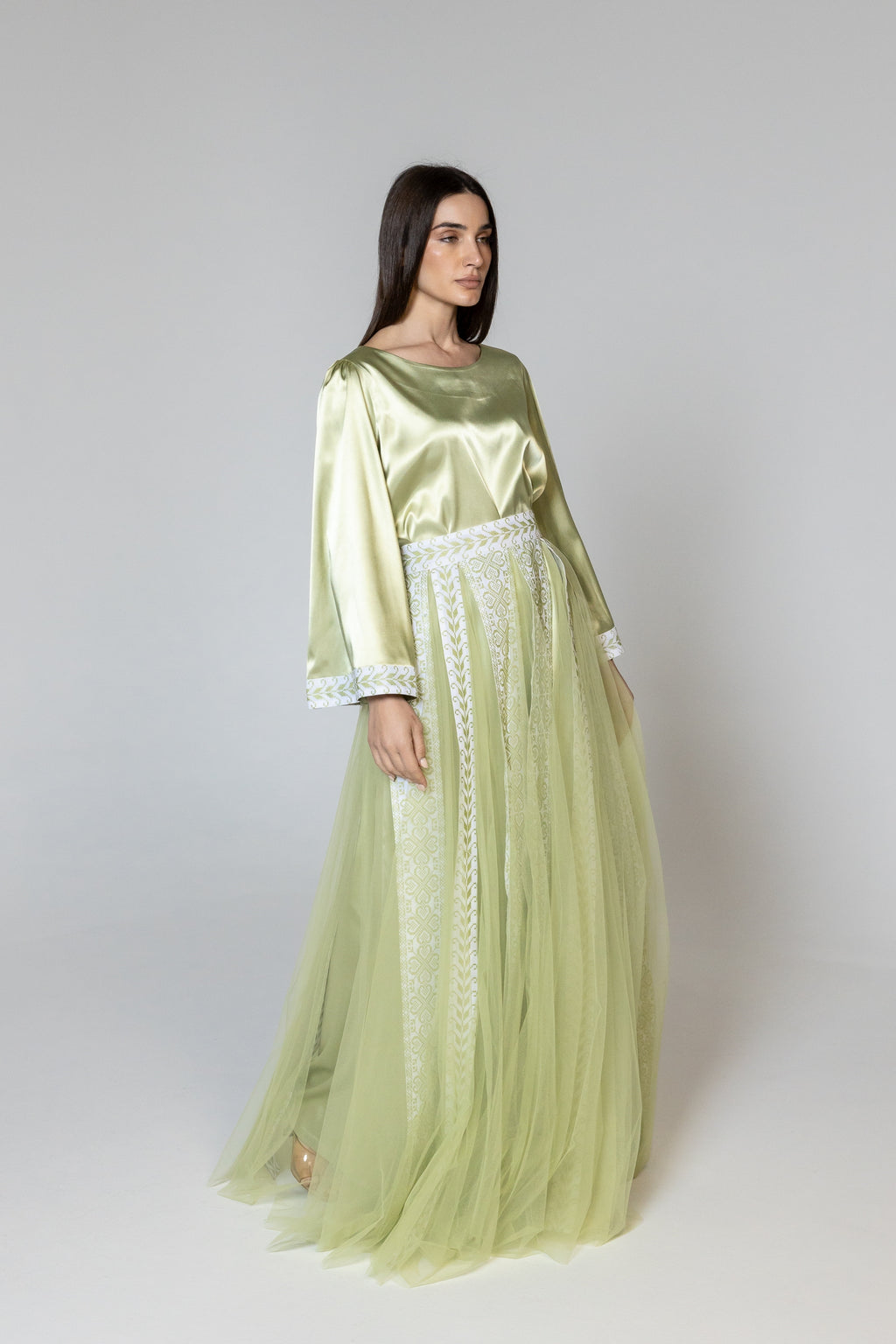 Lime Green Dress with Detachable Sheer Skirt