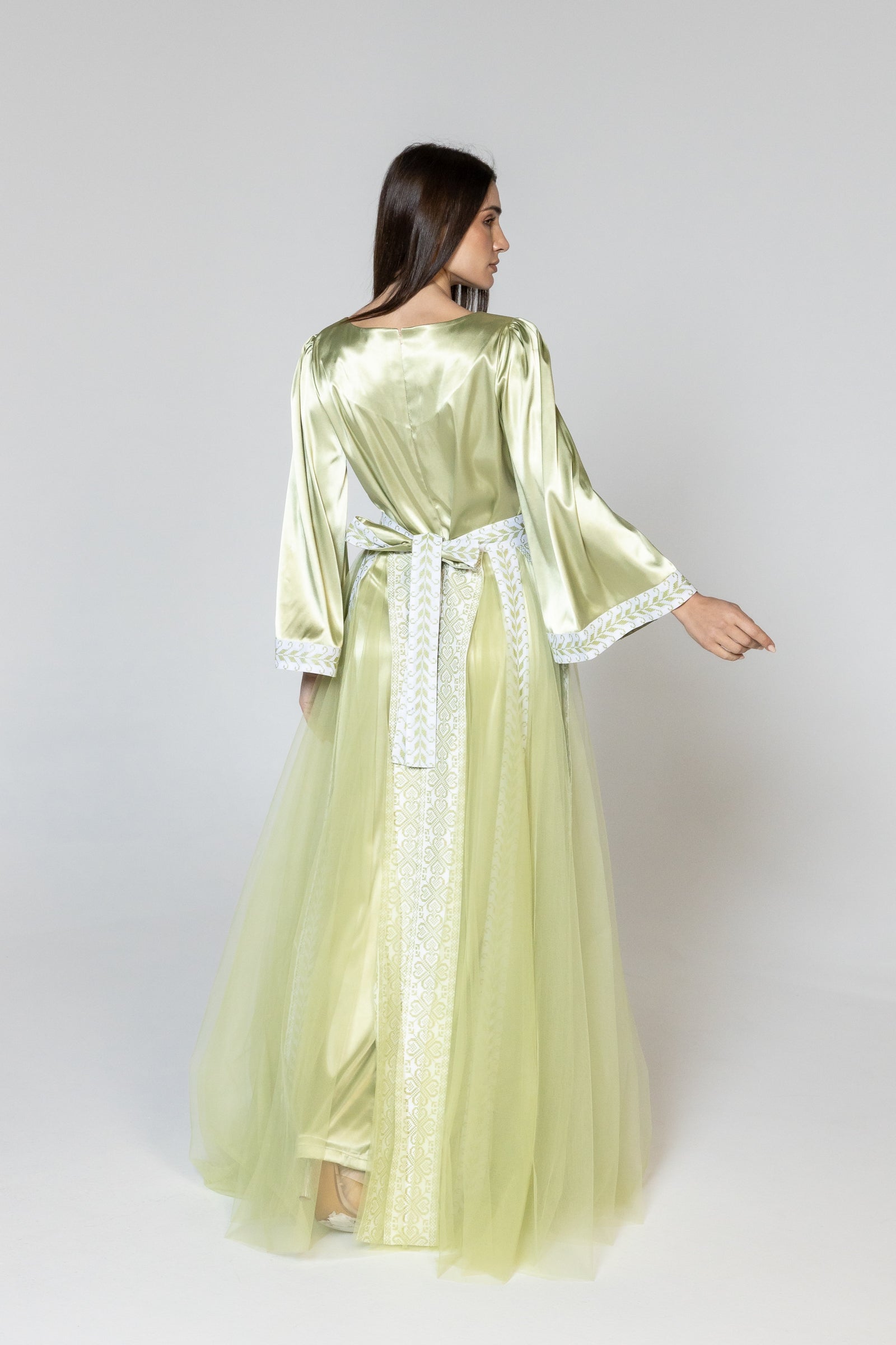 Lime Green Dress with Detachable Sheer Skirt