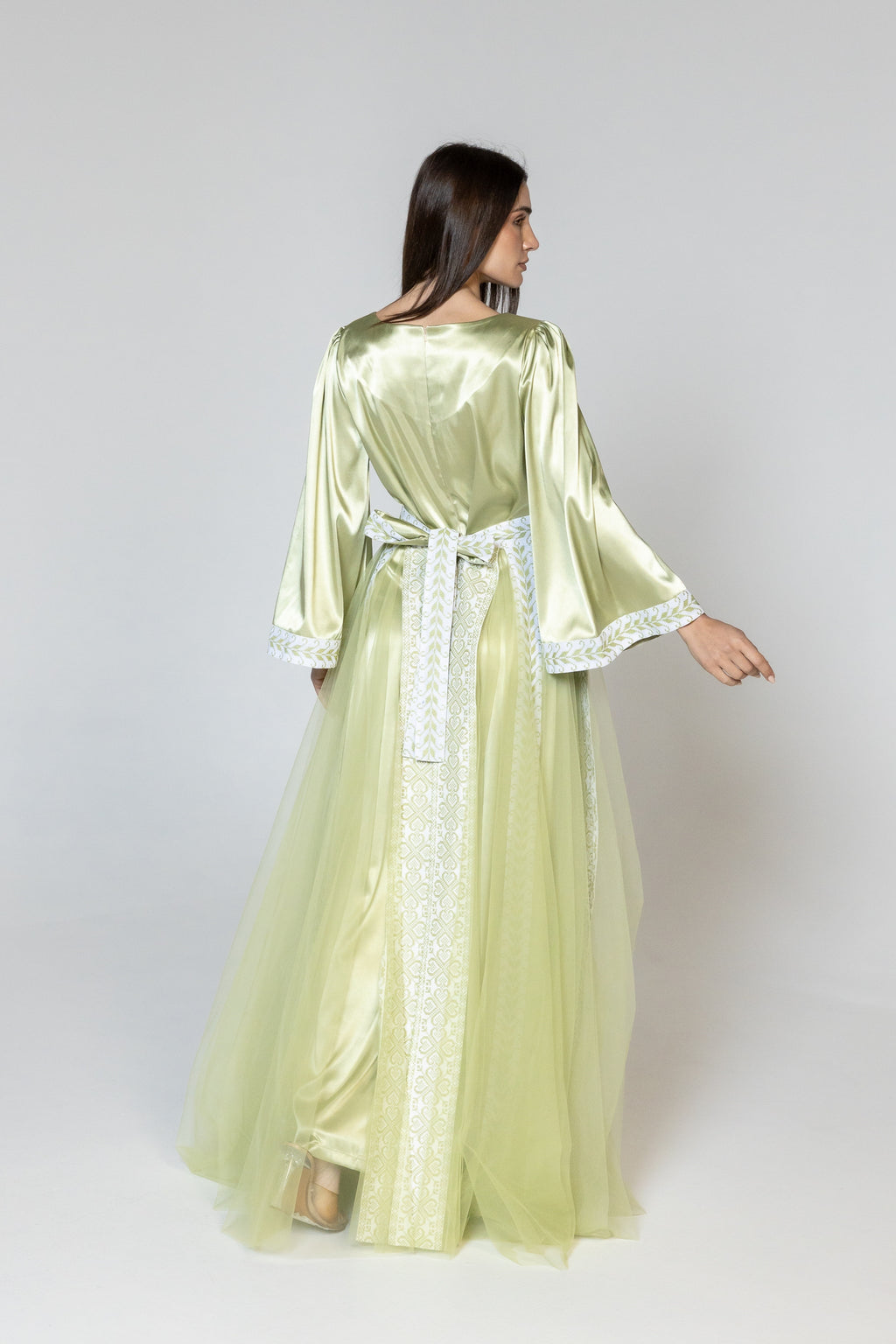 Lime Green Dress with Detachable Sheer Skirt
