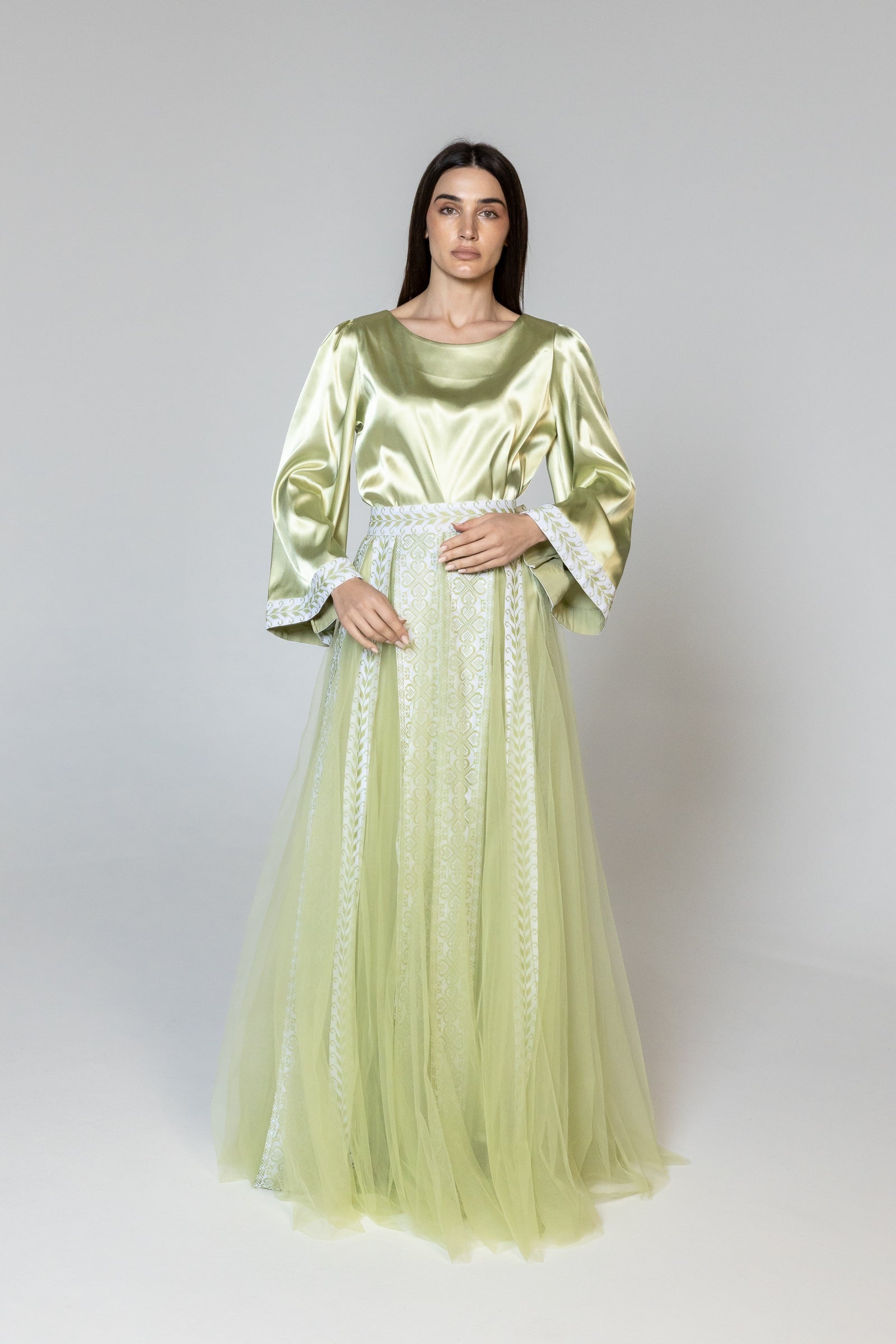 Lime Green Dress with Detachable Sheer Skirt