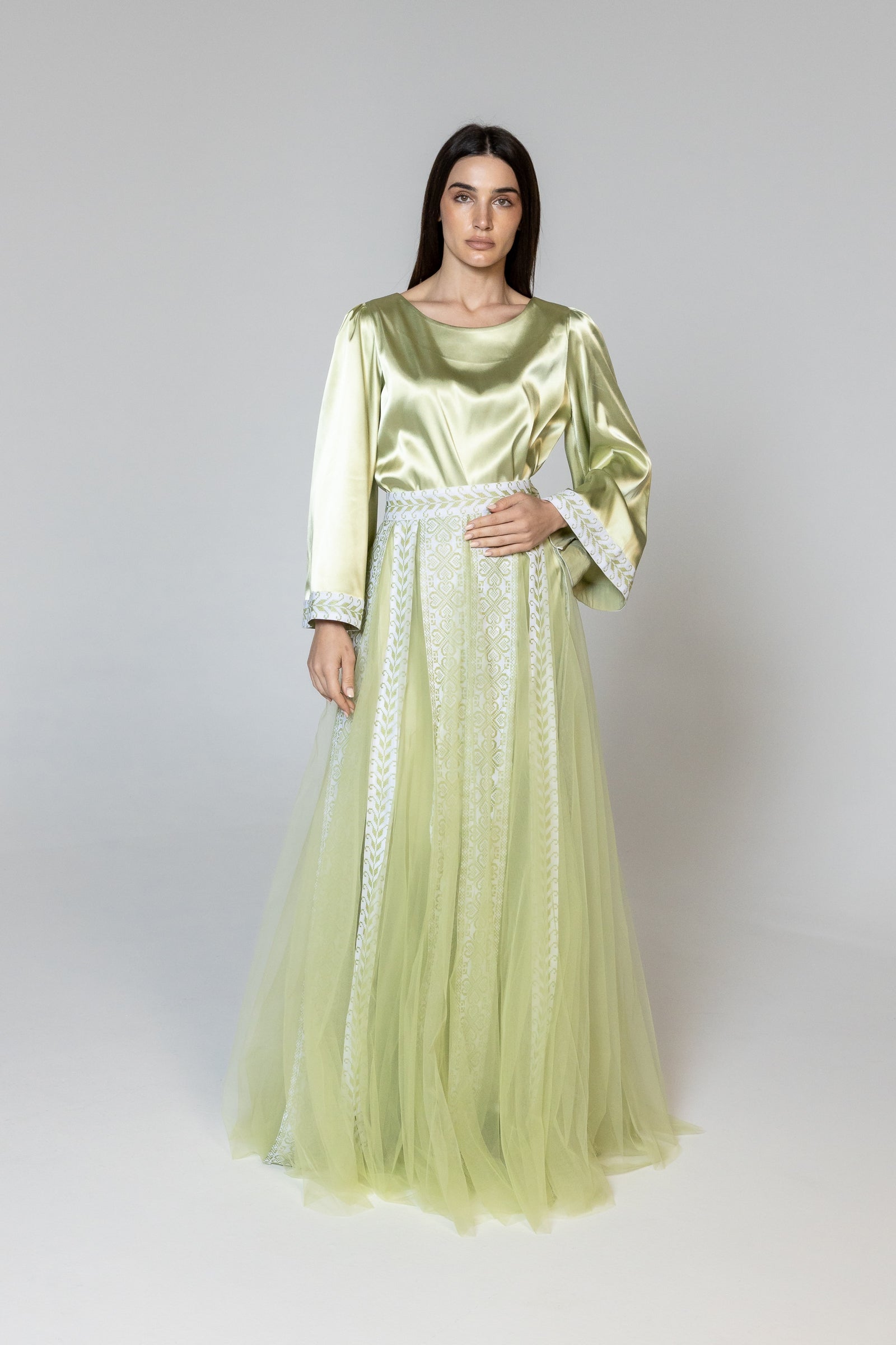 Lime Green Dress with Detachable Sheer Skirt