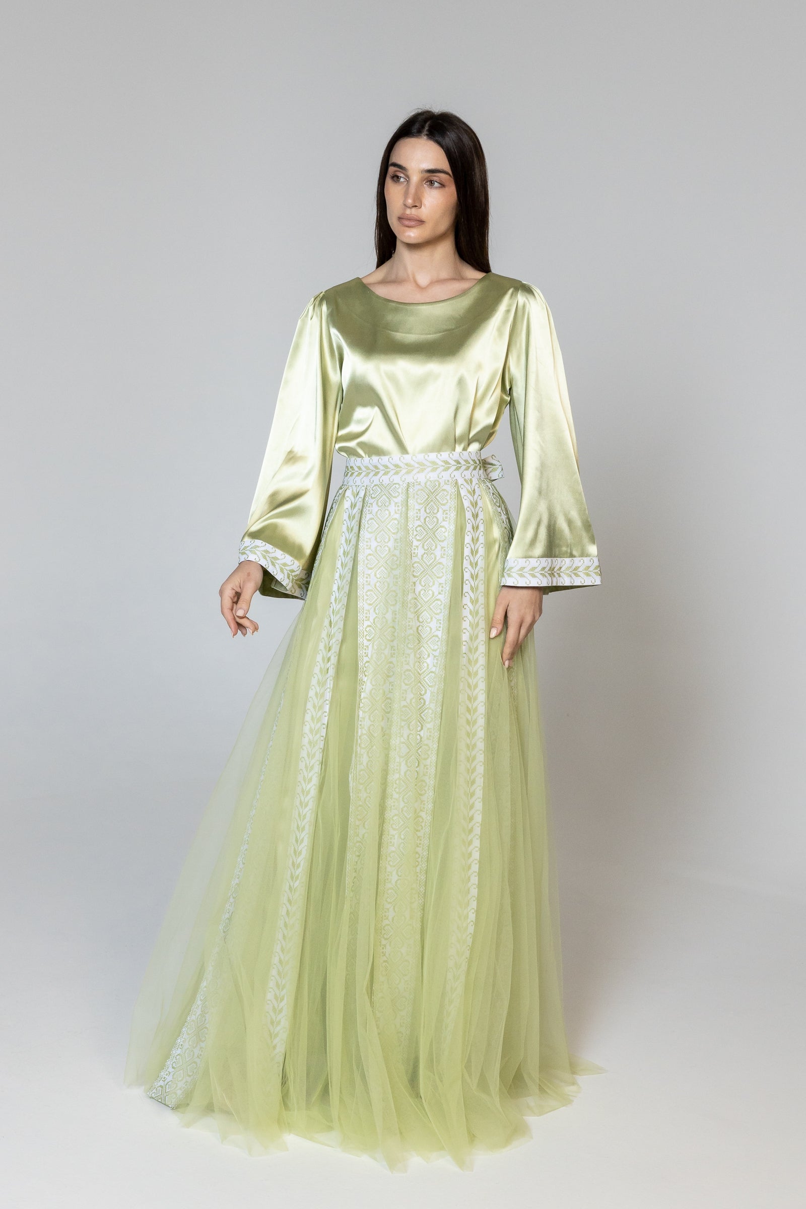 Lime Green Dress with Detachable Sheer Skirt