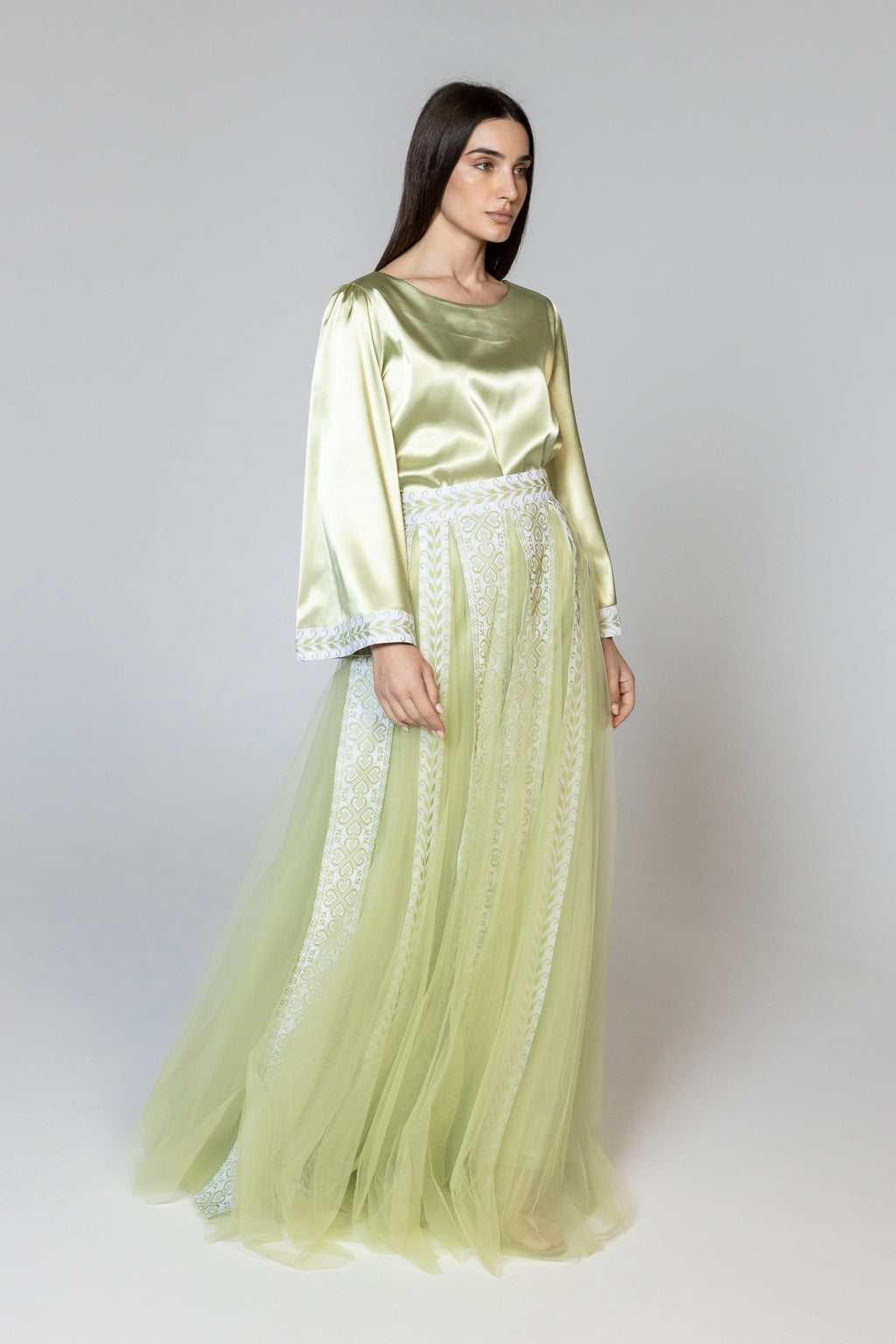 Lime Green Dress with Detachable Sheer Skirt