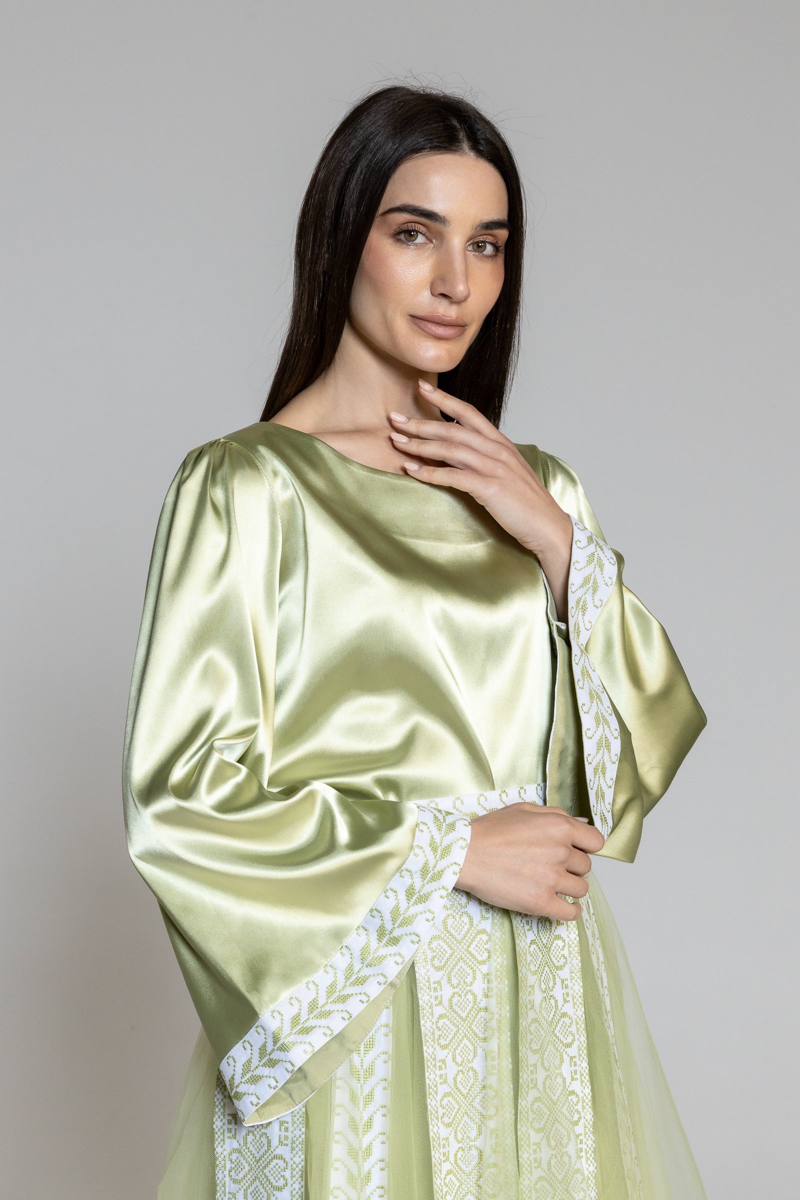 Lime Green Dress with Detachable Sheer Skirt