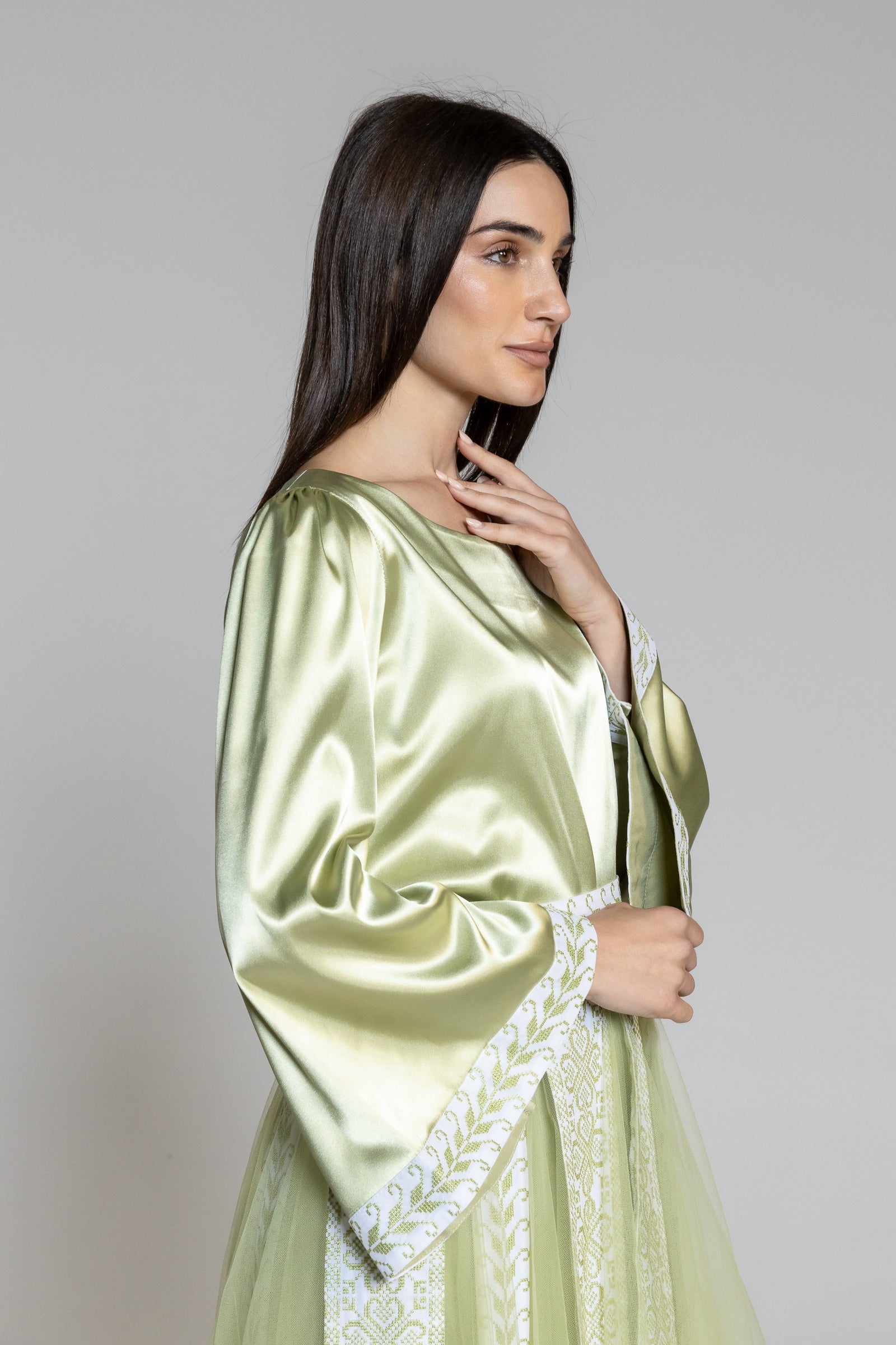 Lime Green Dress with Detachable Sheer Skirt