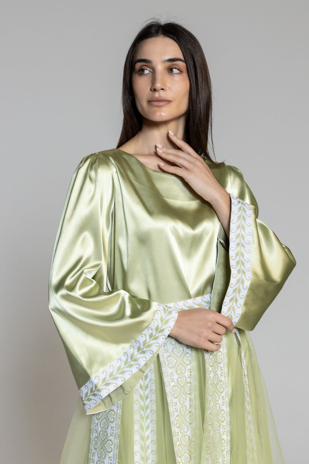 Lime Green Dress with Detachable Sheer Skirt