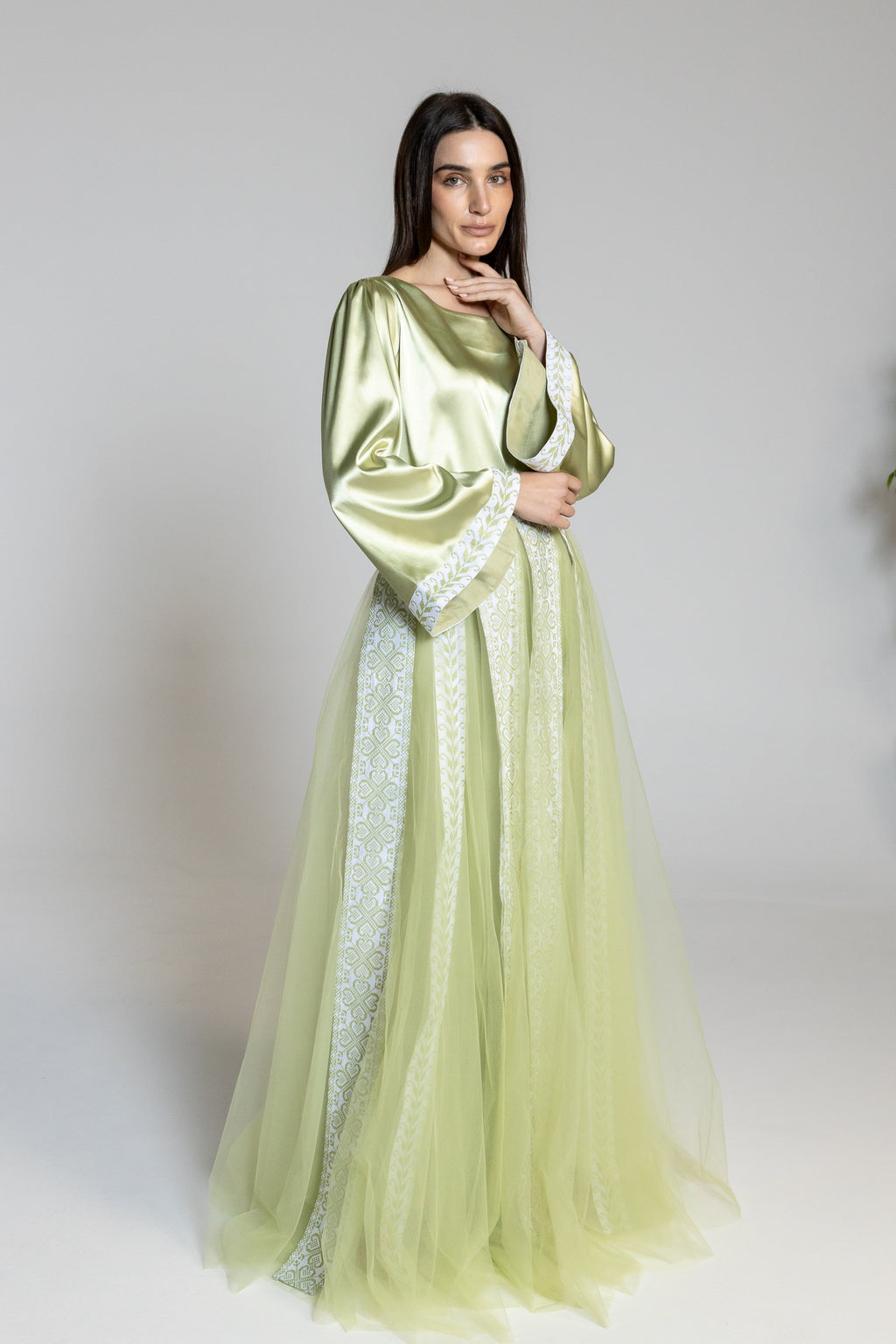 Lime Green Dress with Detachable Sheer Skirt