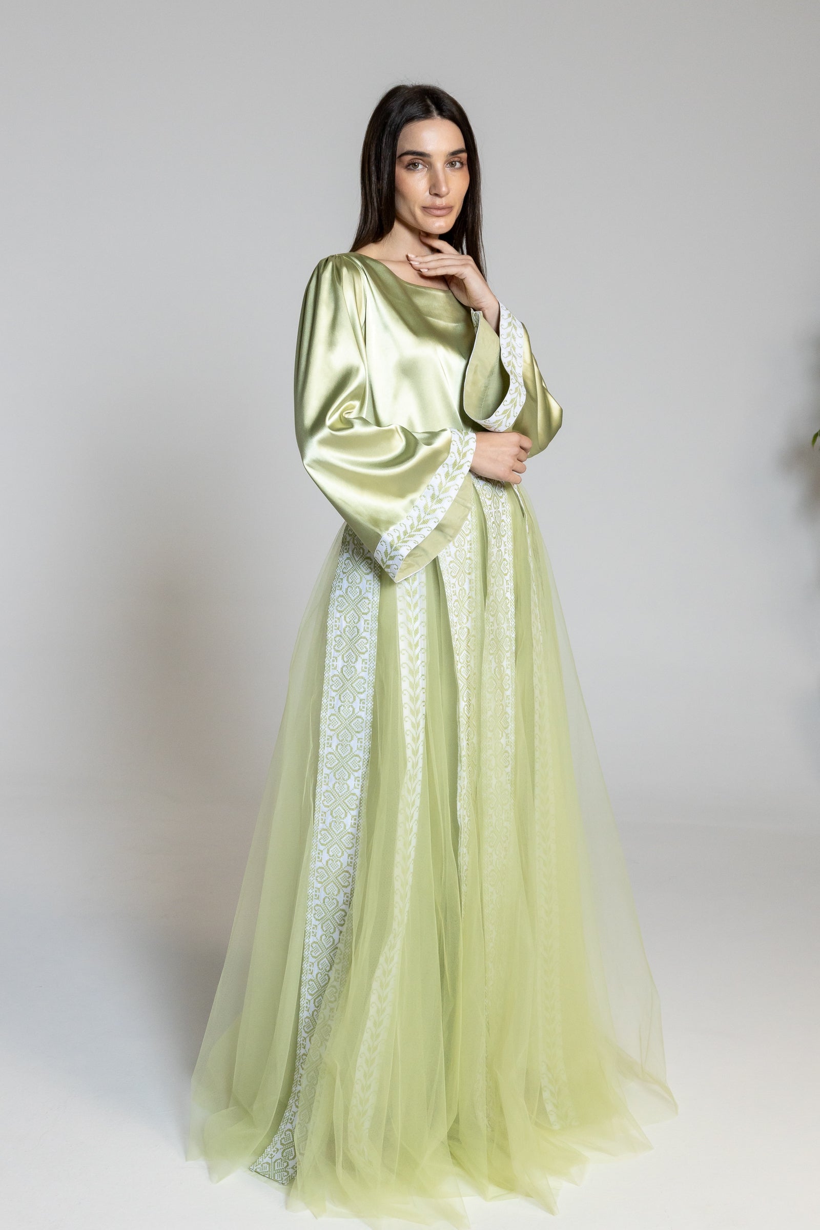 Lime Green Dress with Detachable Sheer Skirt