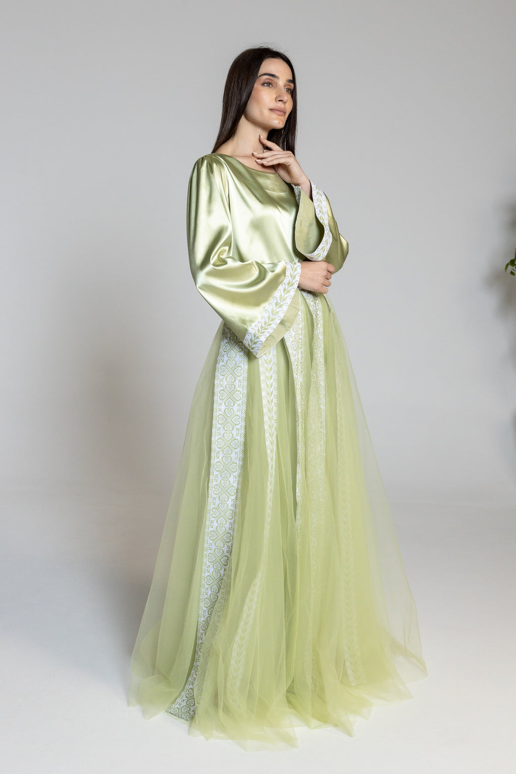 Lime Green Dress with Detachable Sheer Skirt