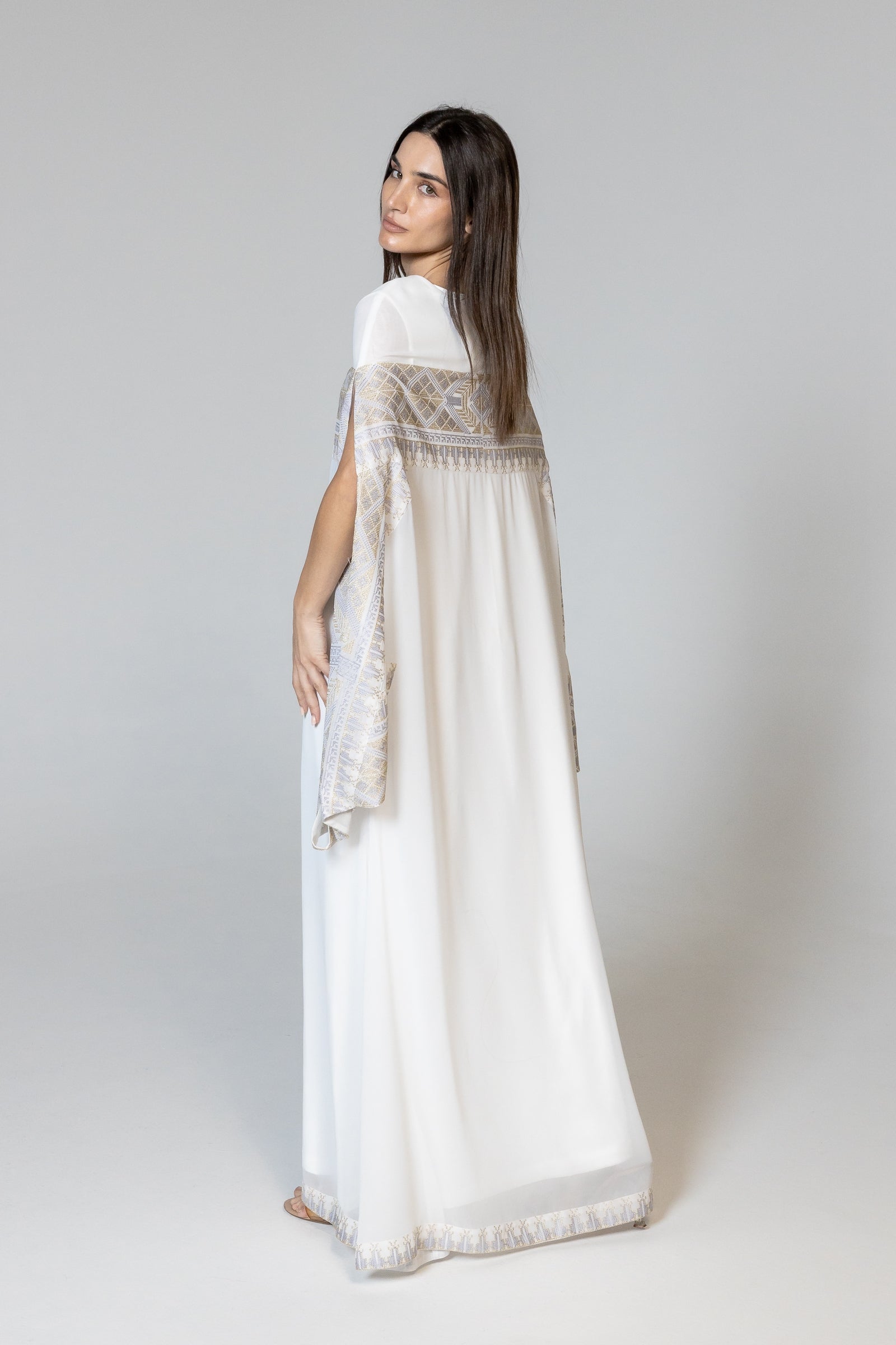 Ivory Kaftan with Embroidery Detailing