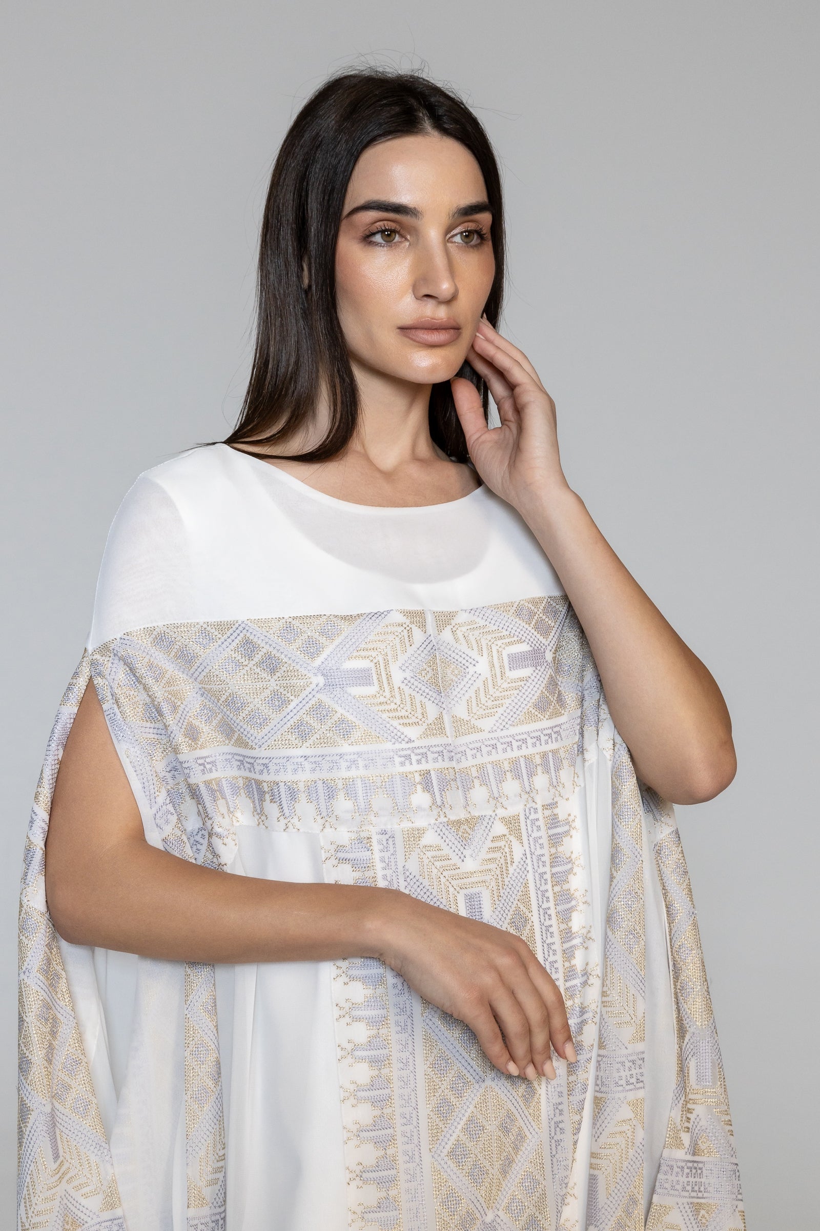 Ivory Kaftan with Embroidery Detailing
