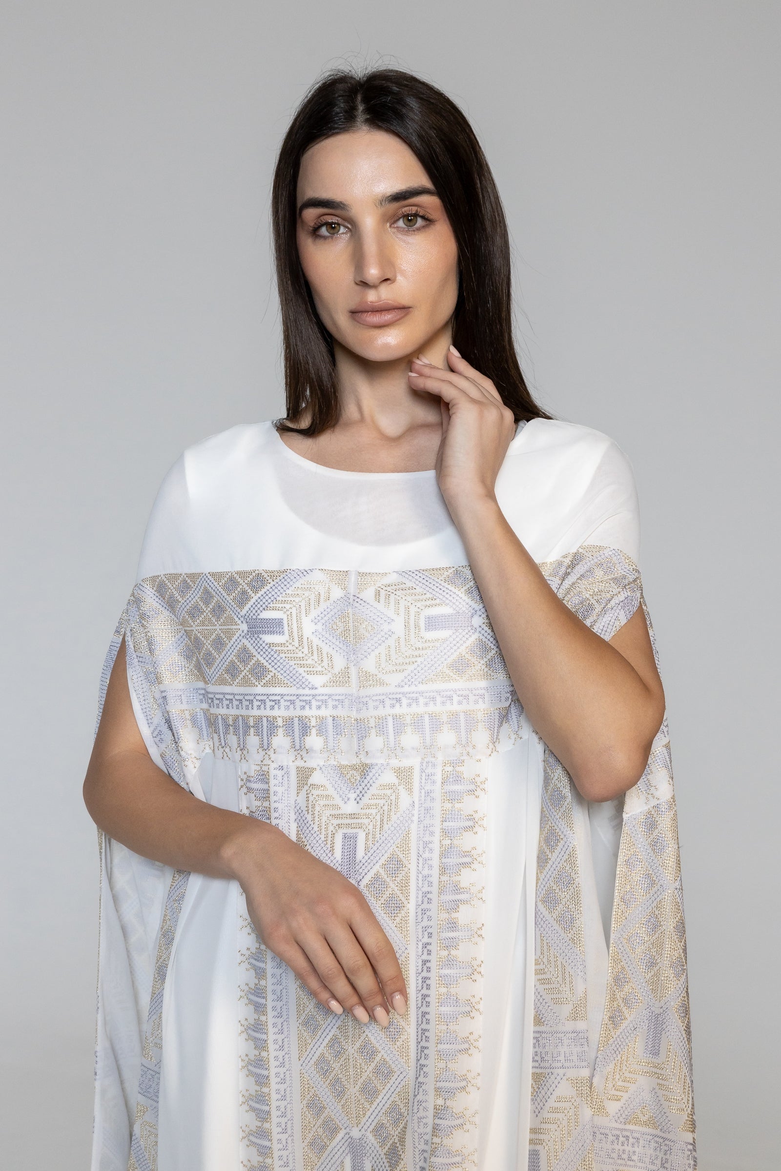 Ivory Kaftan with Embroidery Detailing