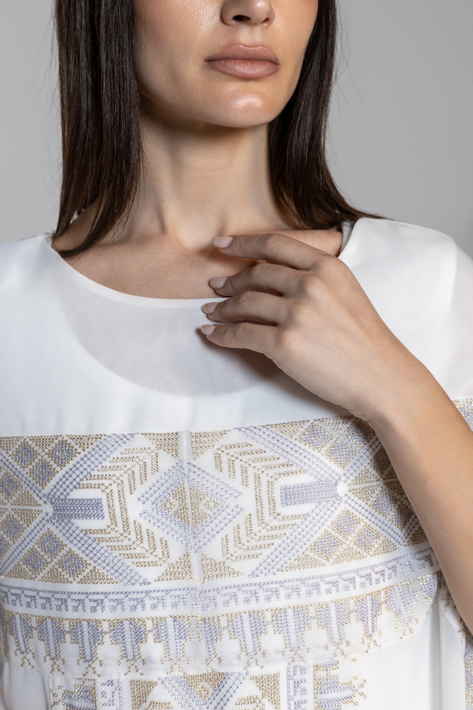 Ivory Kaftan with Embroidery Detailing