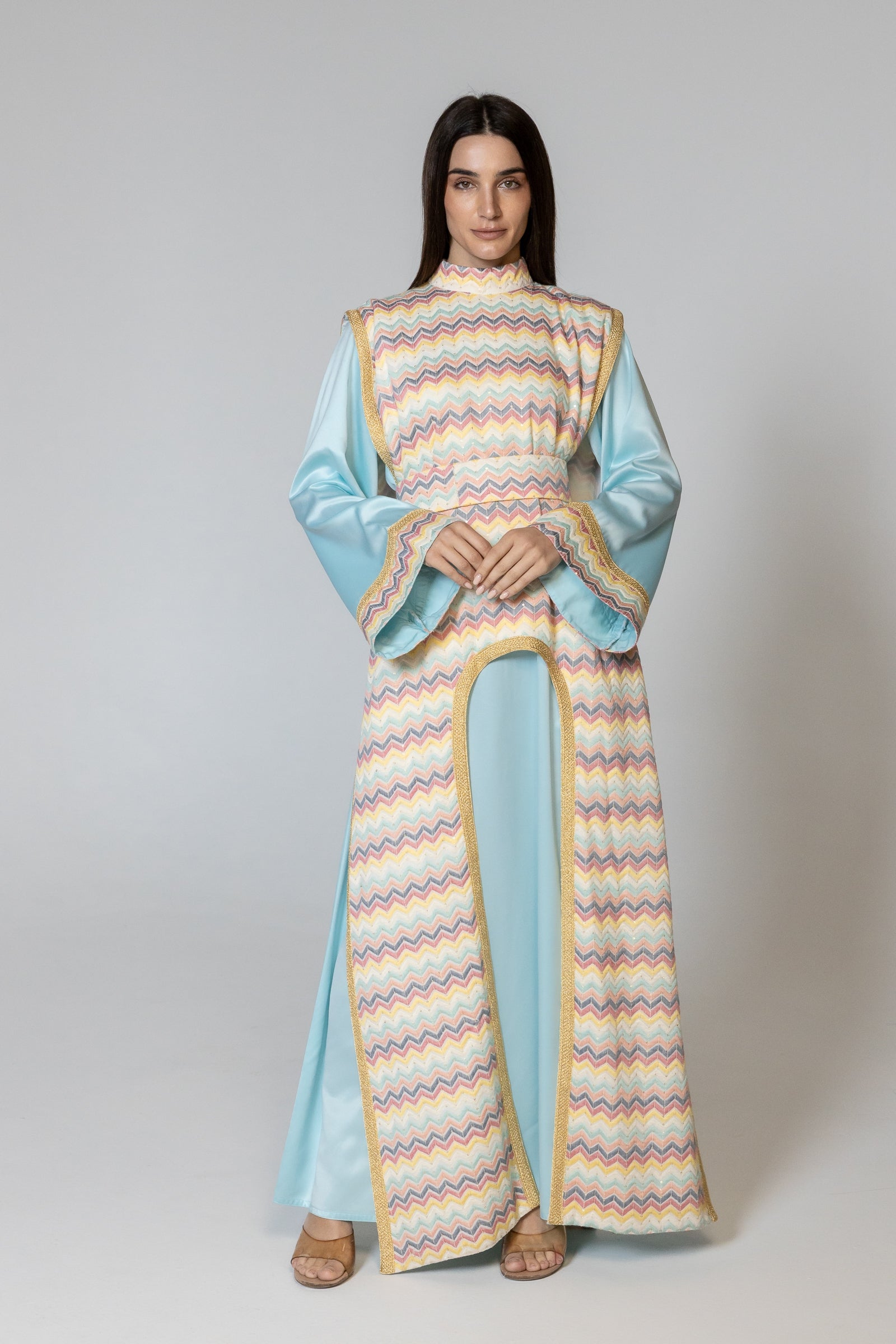 Blue Kaftan with Multicolor Overlay