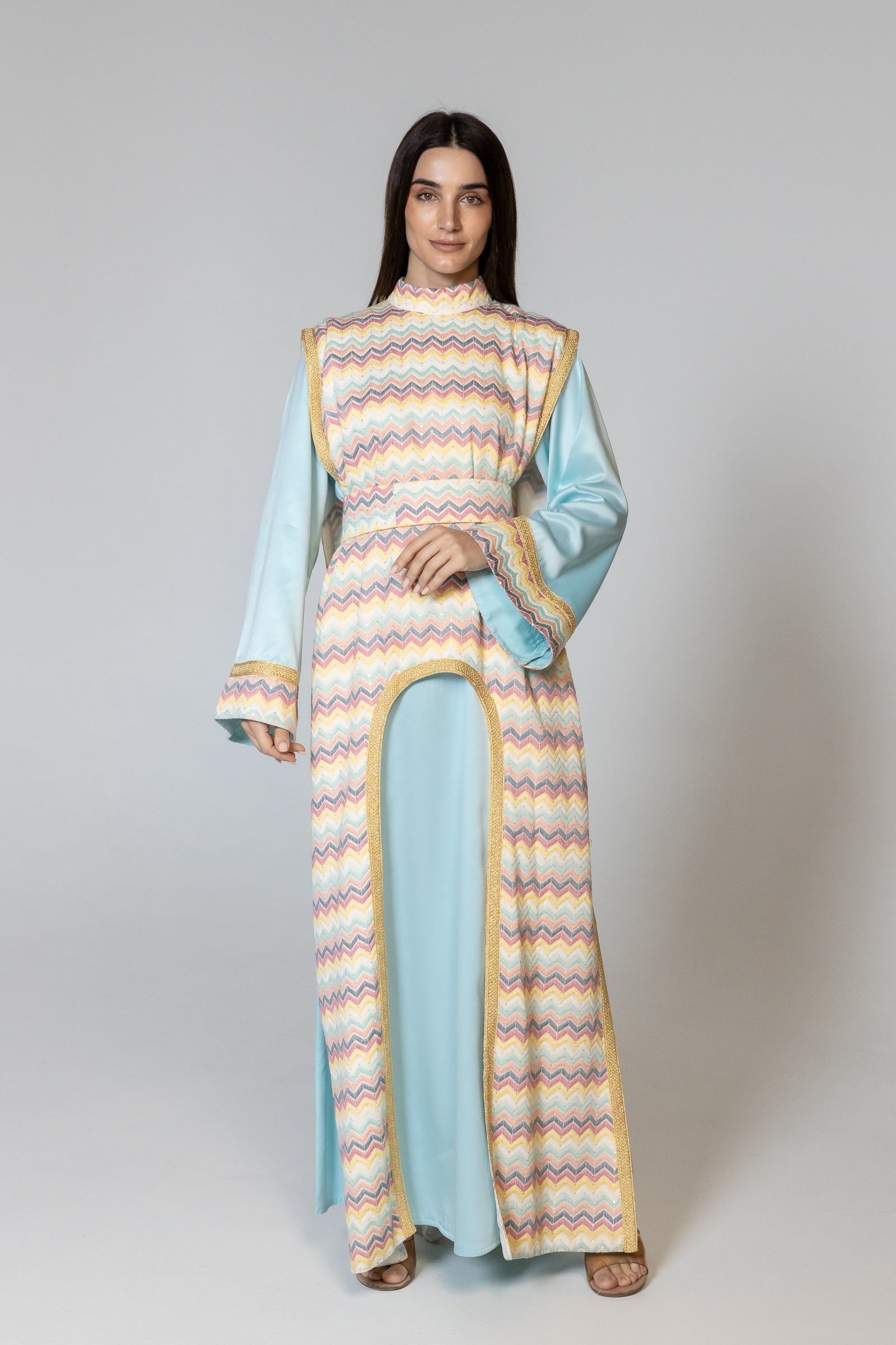 Blue Kaftan with Multicolor Overlay