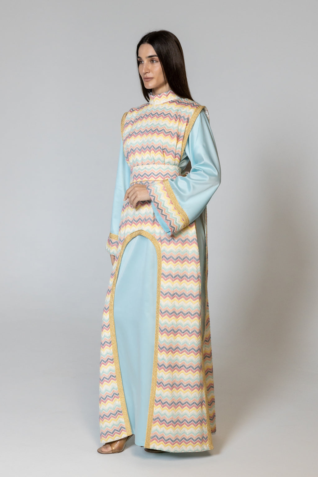 Blue Kaftan with Multicolor Overlay