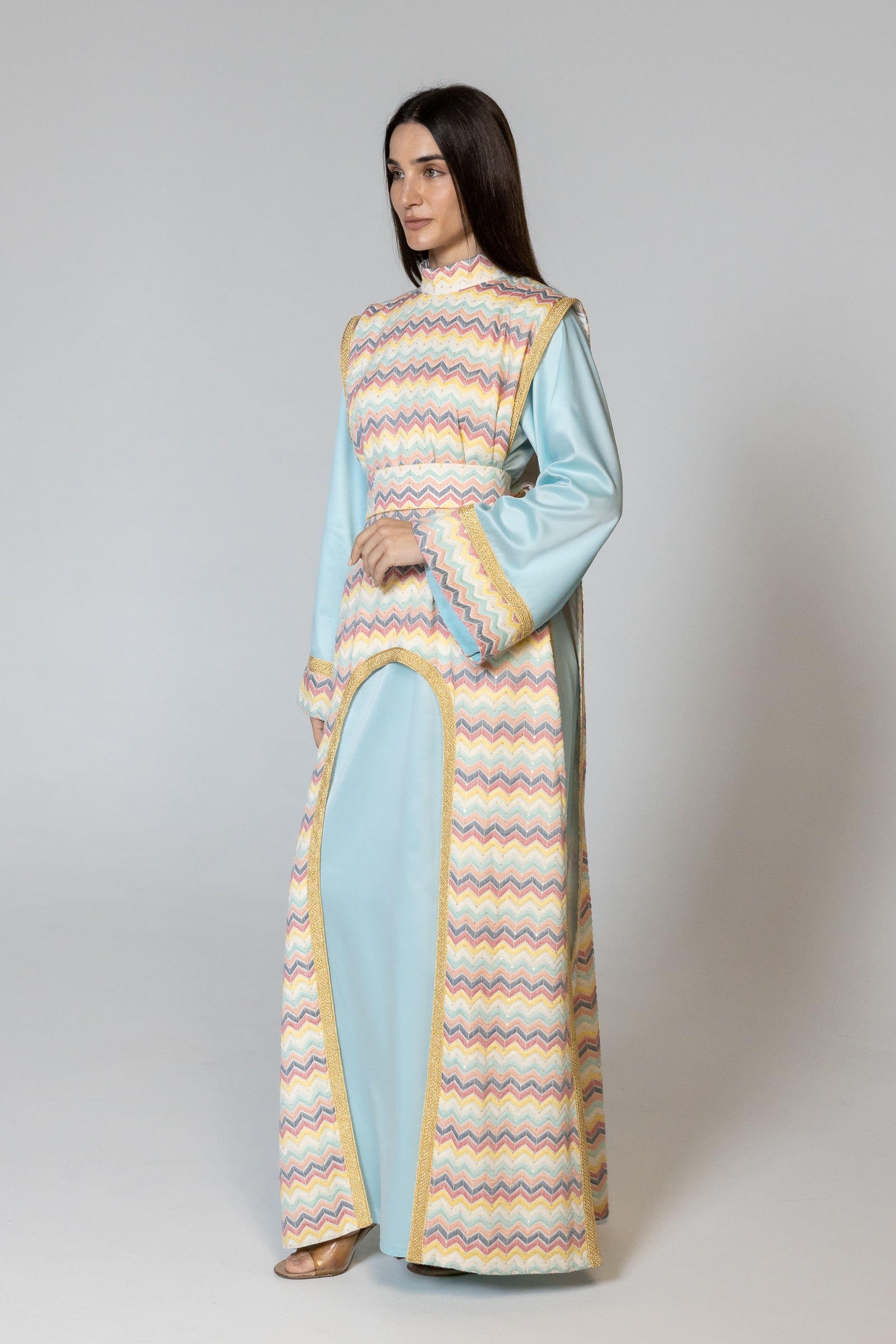 Blue Kaftan with Multicolor Overlay