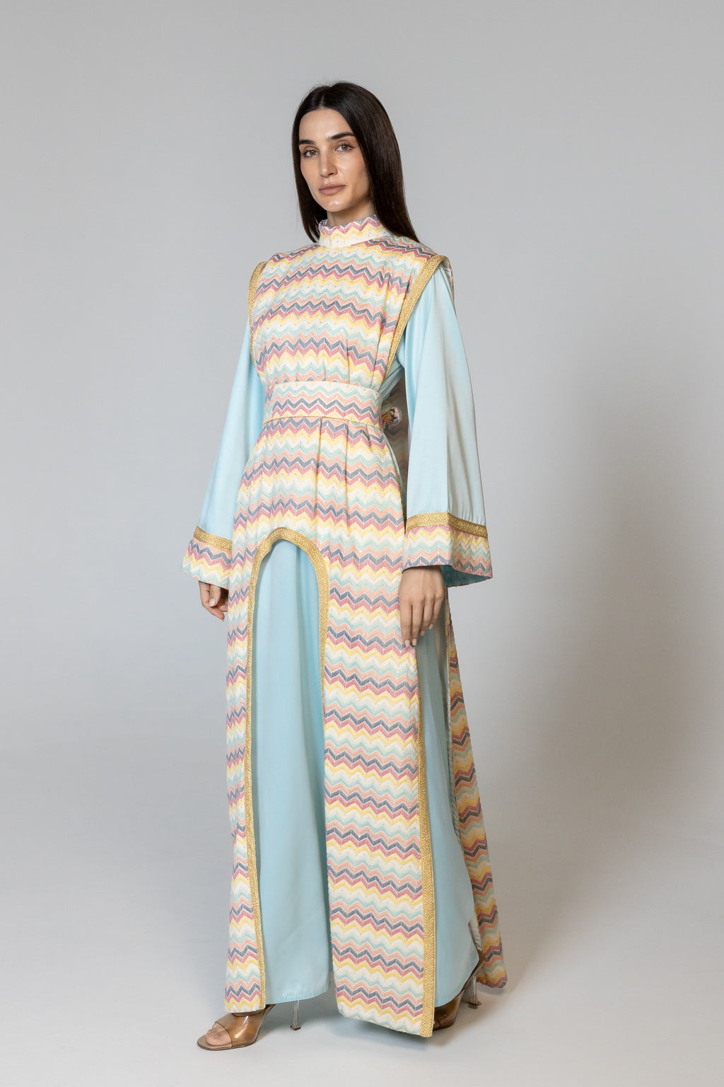 Blue Kaftan with Multicolor Overlay