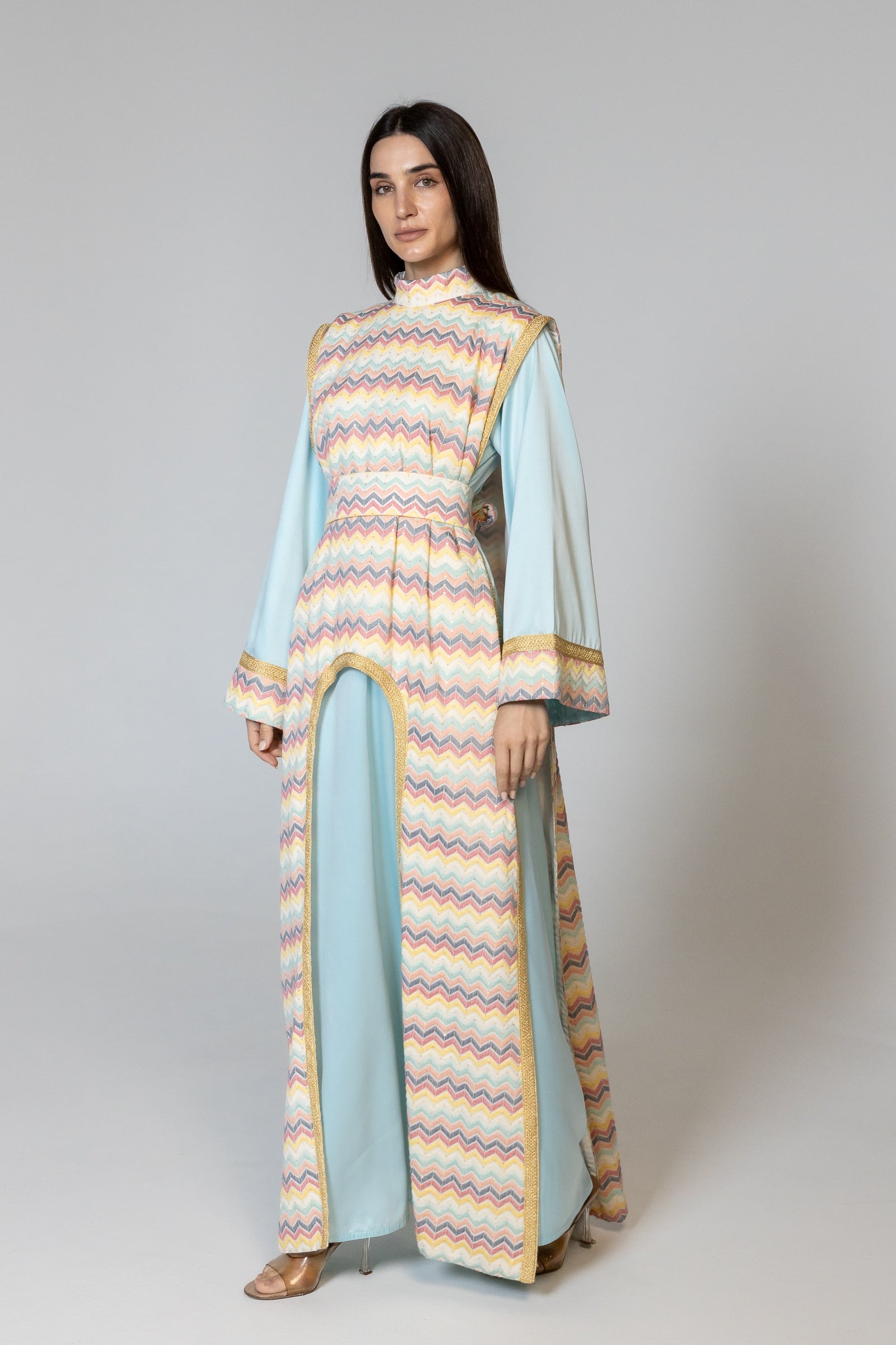 Blue Kaftan with Multicolor Overlay
