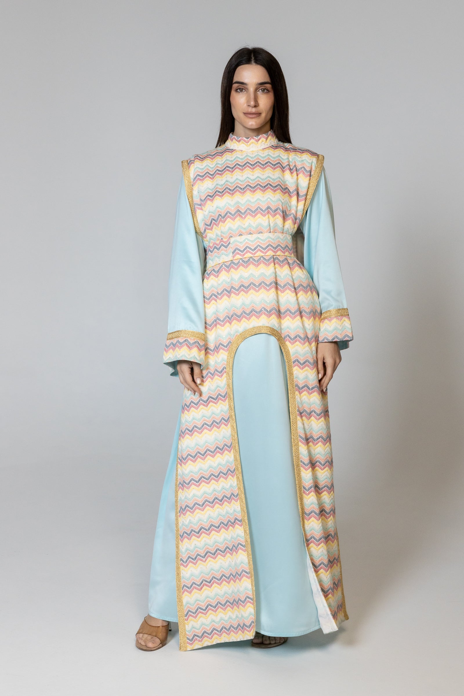 Blue Kaftan with Multicolor Overlay