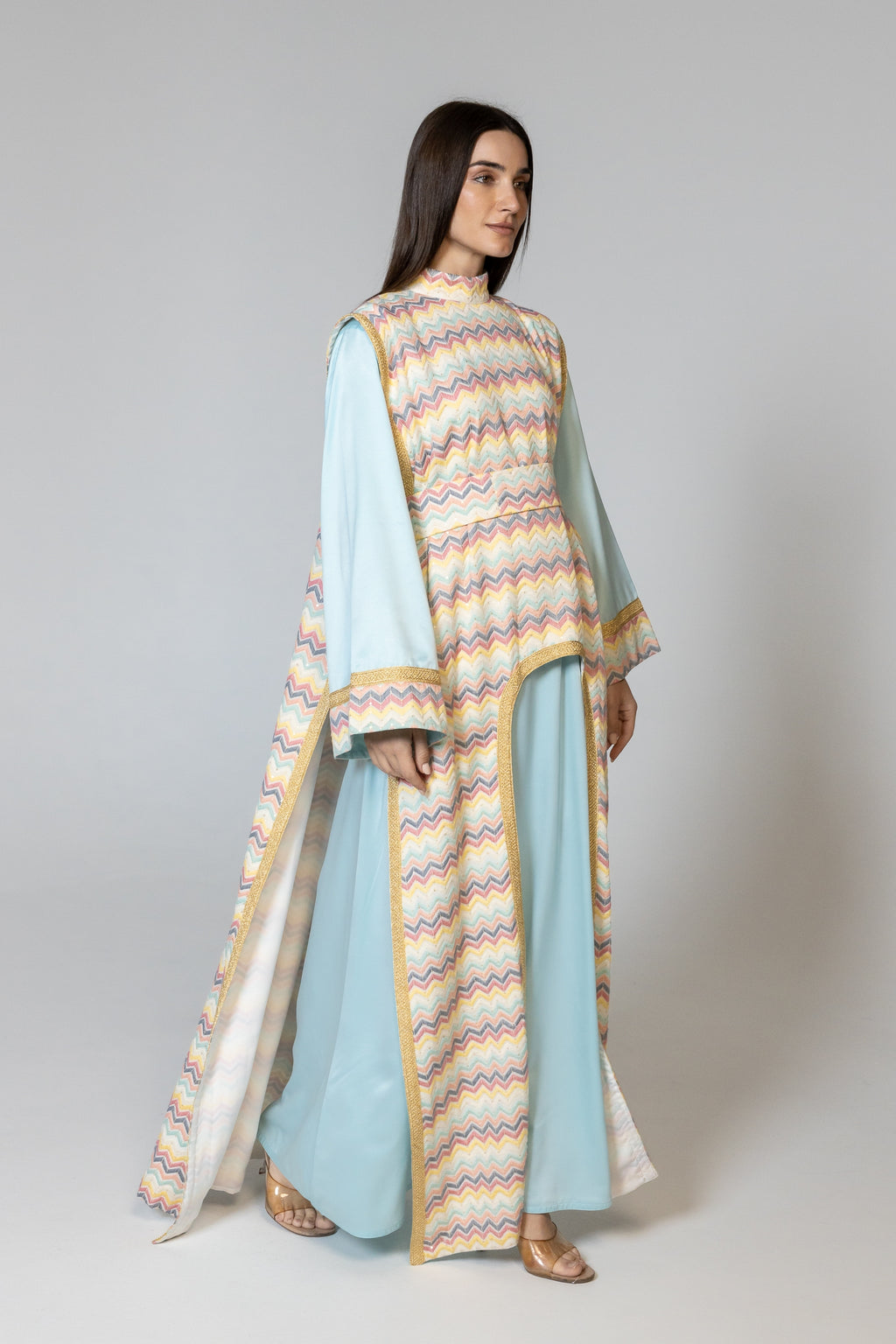 Blue Kaftan with Multicolor Overlay