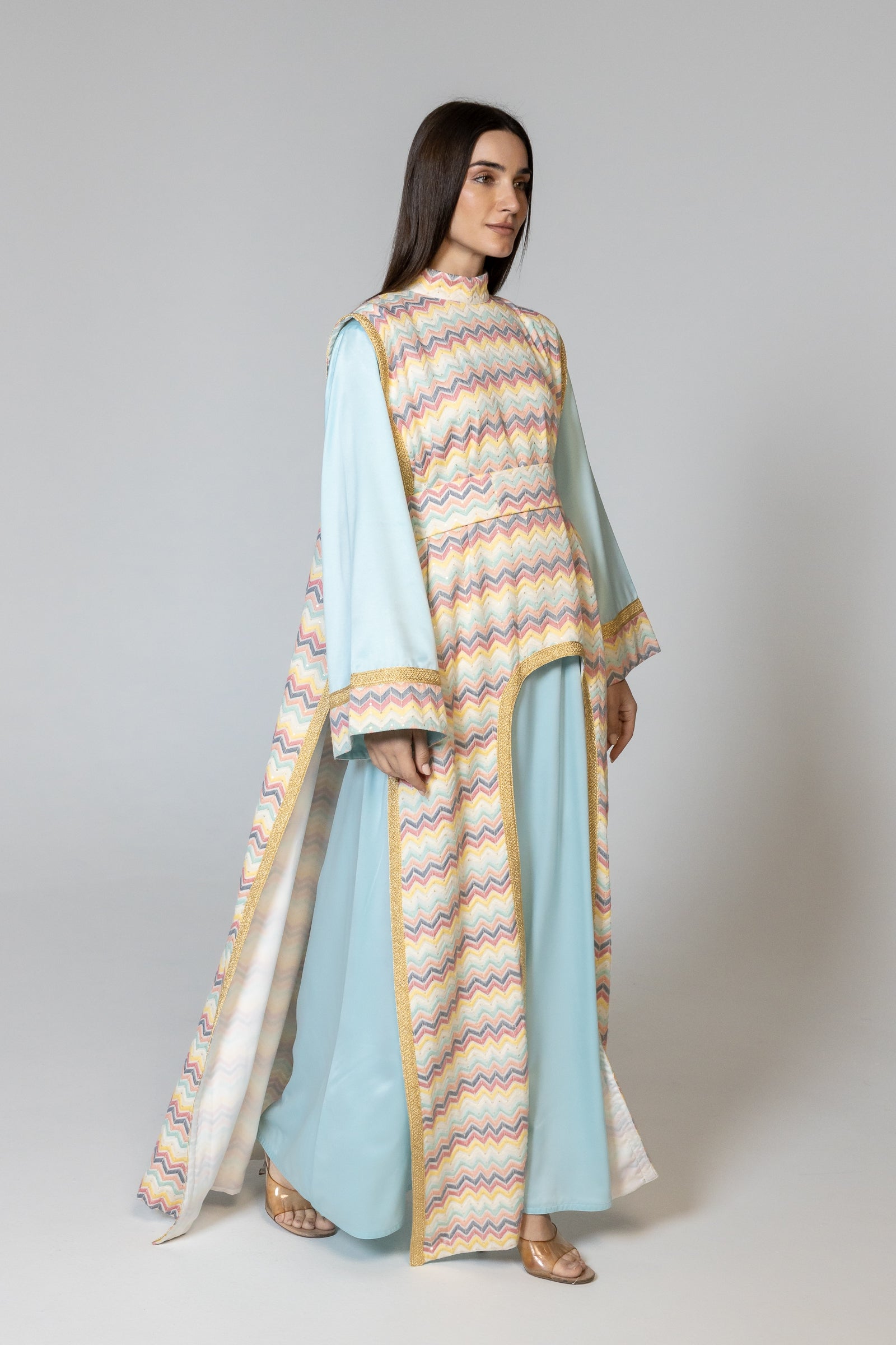 Blue Kaftan with Multicolor Overlay