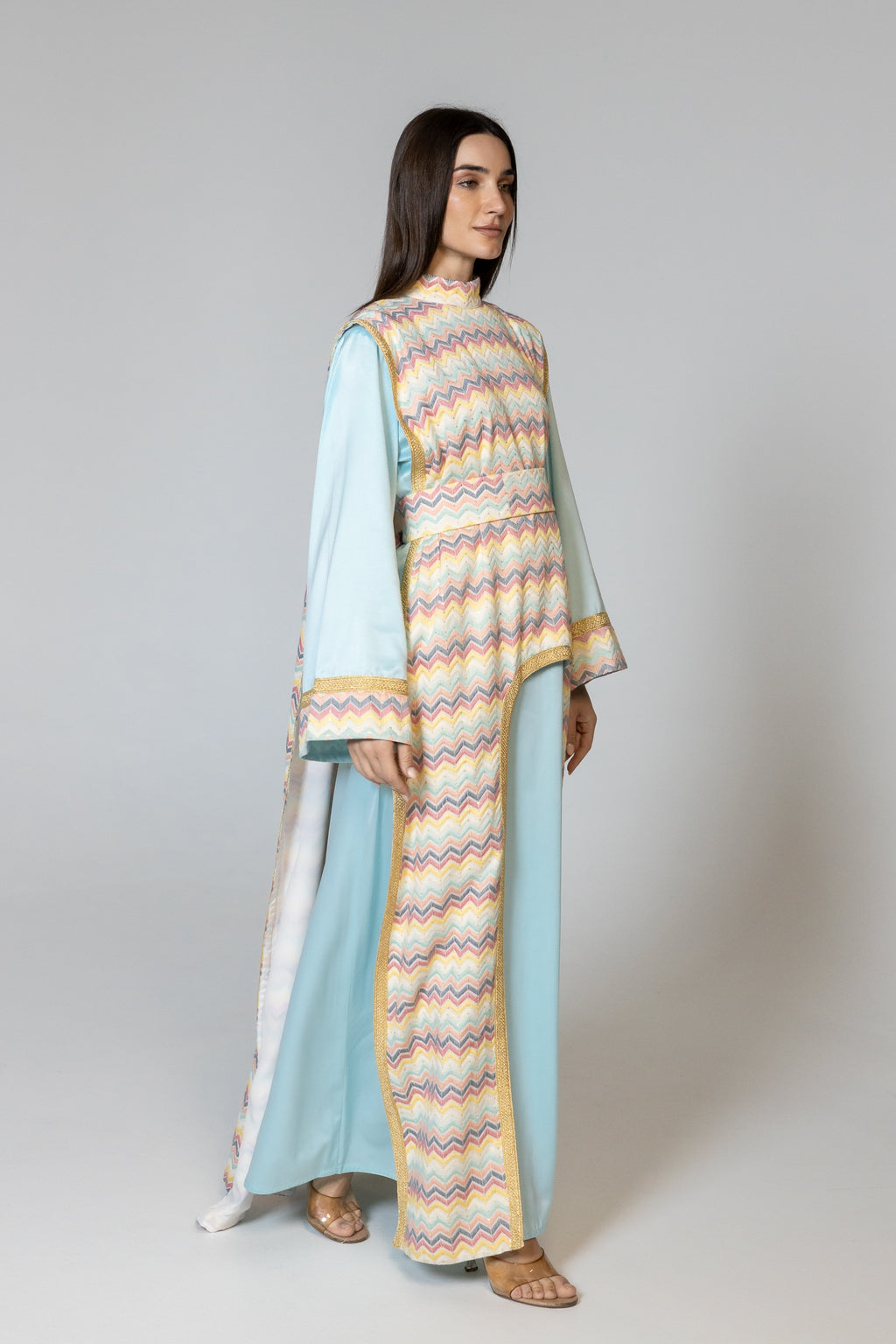 Blue Kaftan with Multicolor Overlay