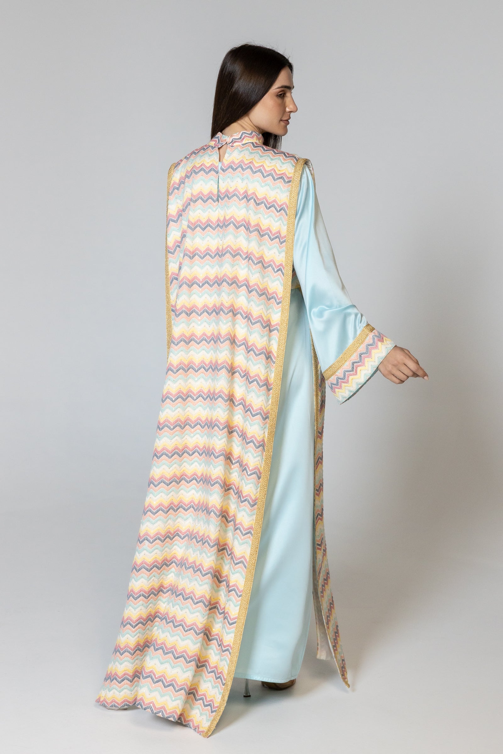 Blue Kaftan with Multicolor Overlay