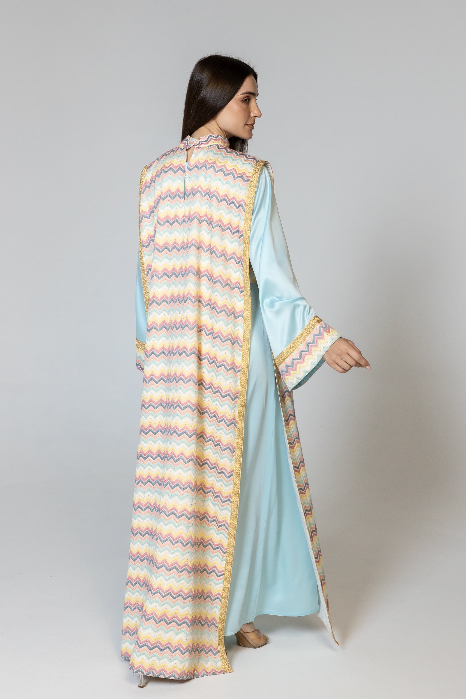 Blue Kaftan with Multicolor Overlay