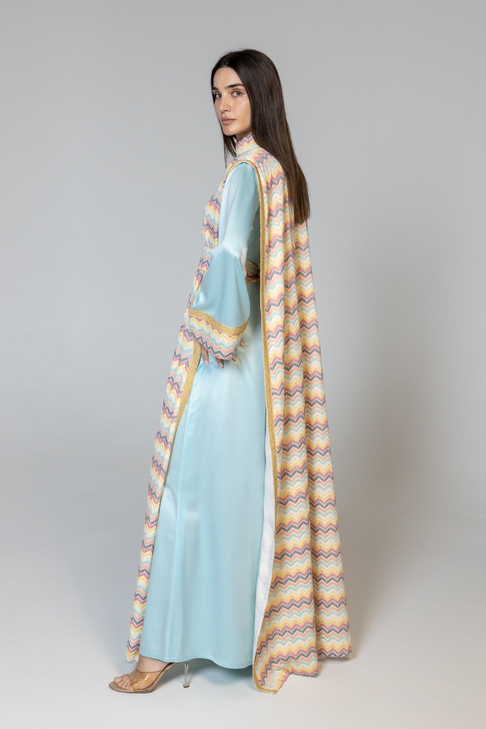 Blue Kaftan with Multicolor Overlay