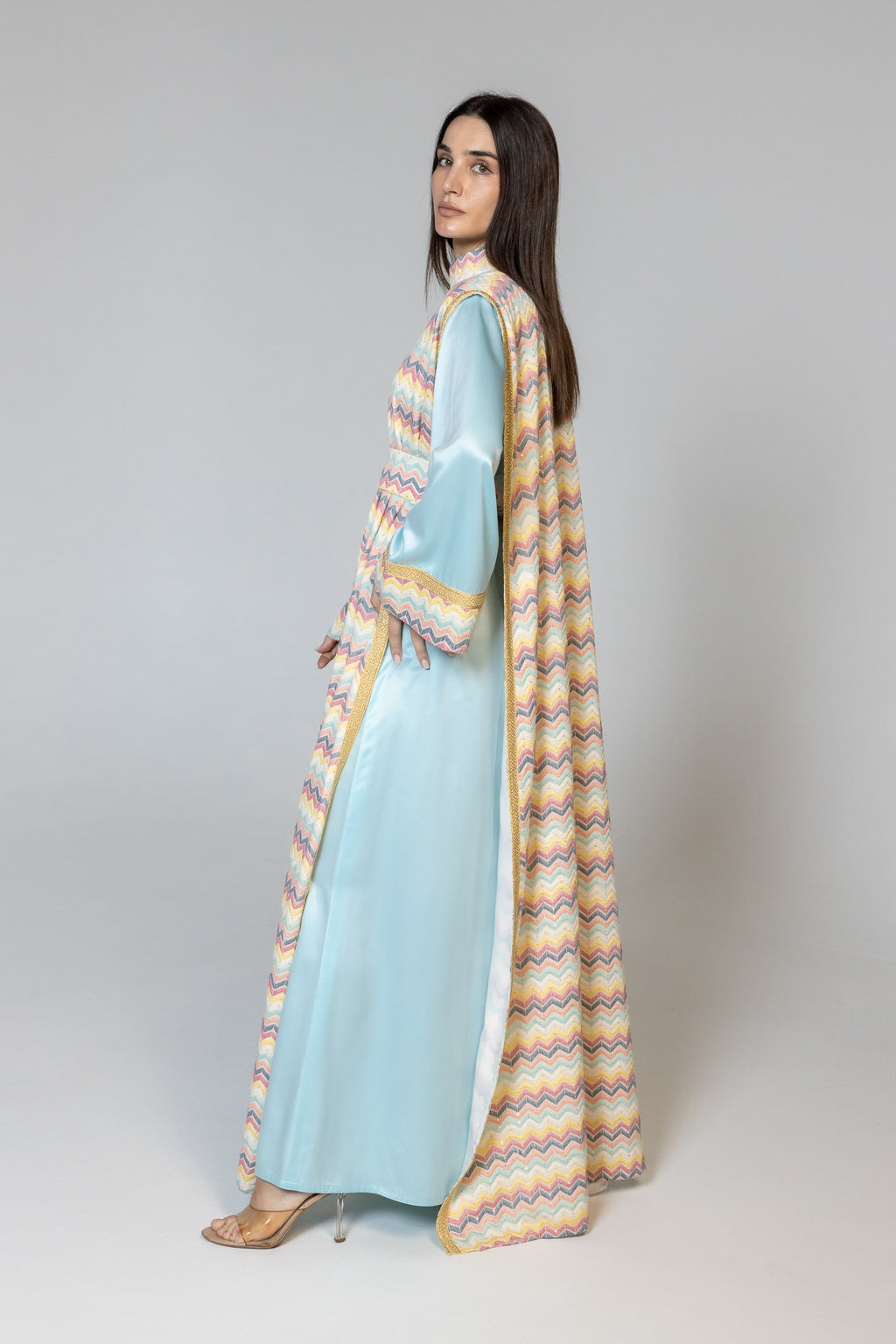 Blue Kaftan with Multicolor Overlay
