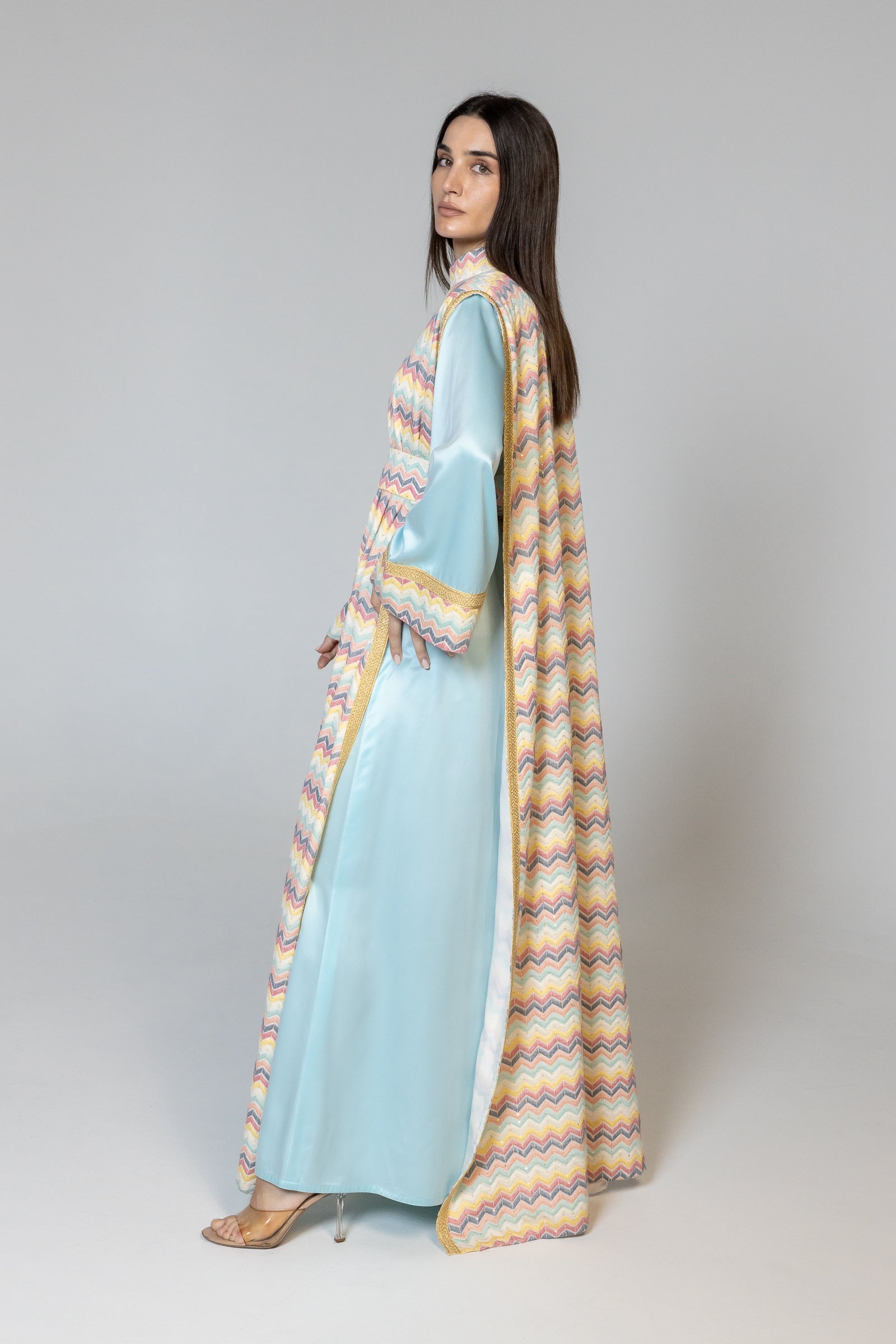 Blue Kaftan with Multicolor Overlay