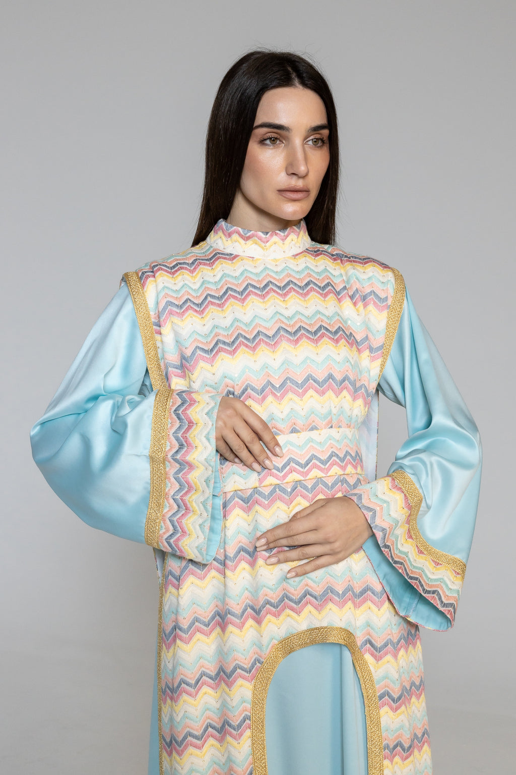Blue Kaftan with Multicolor Overlay