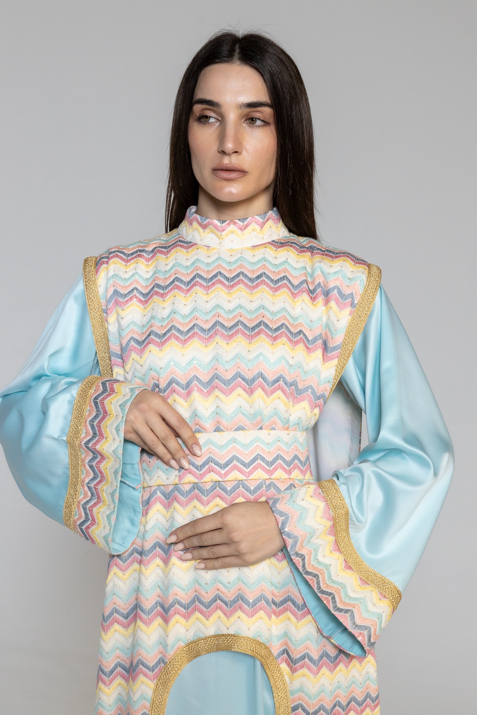 Blue Kaftan with Multicolor Overlay