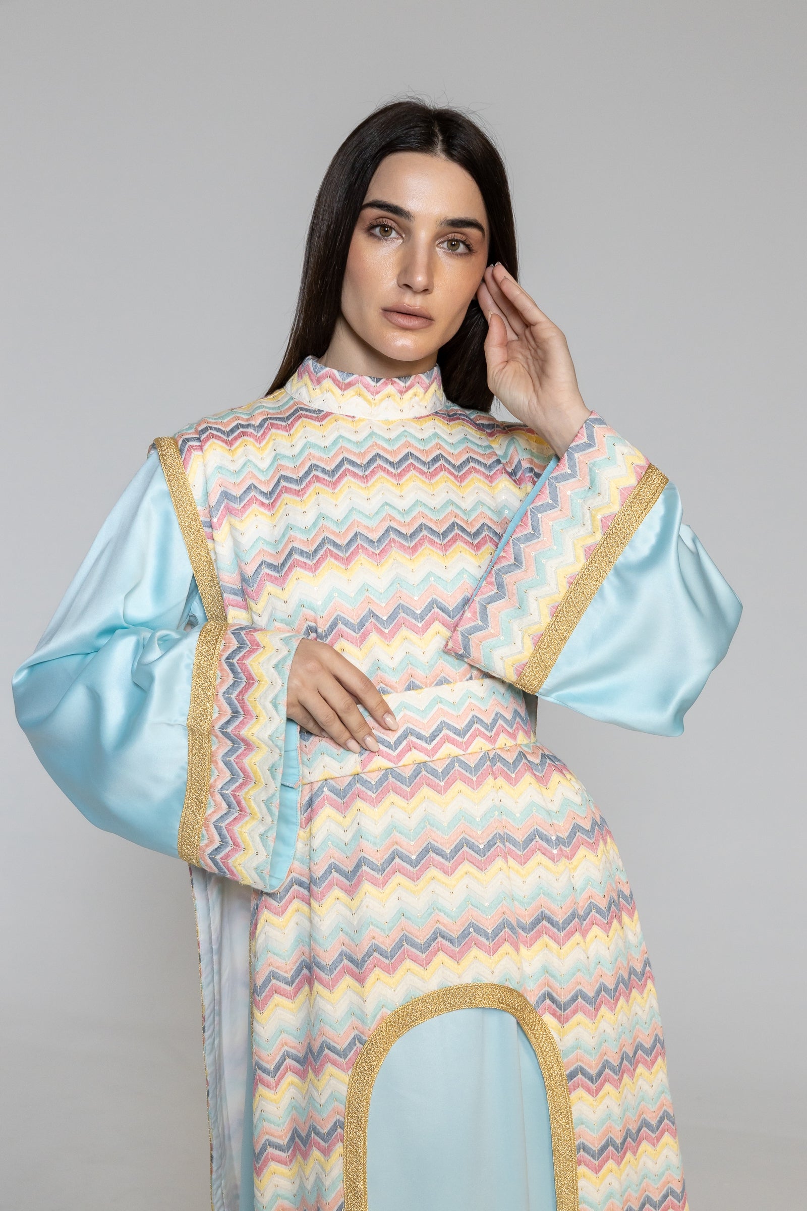 Blue Kaftan with Multicolor Overlay