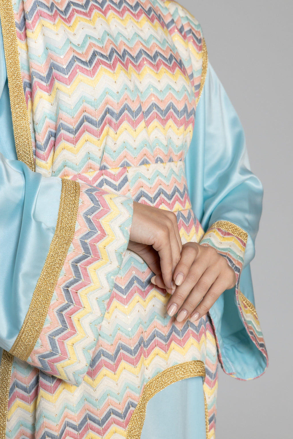 Blue Kaftan with Multicolor Overlay